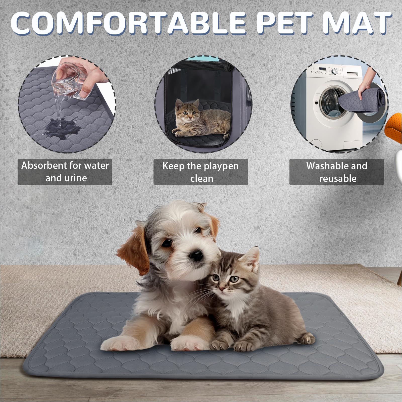 Portable Dog Cat Playpen with Waterproof Pad,Collapsible Pet Puppy Kitten Crate,Foldable Small Animals Kennel Cage for Indoor Ou