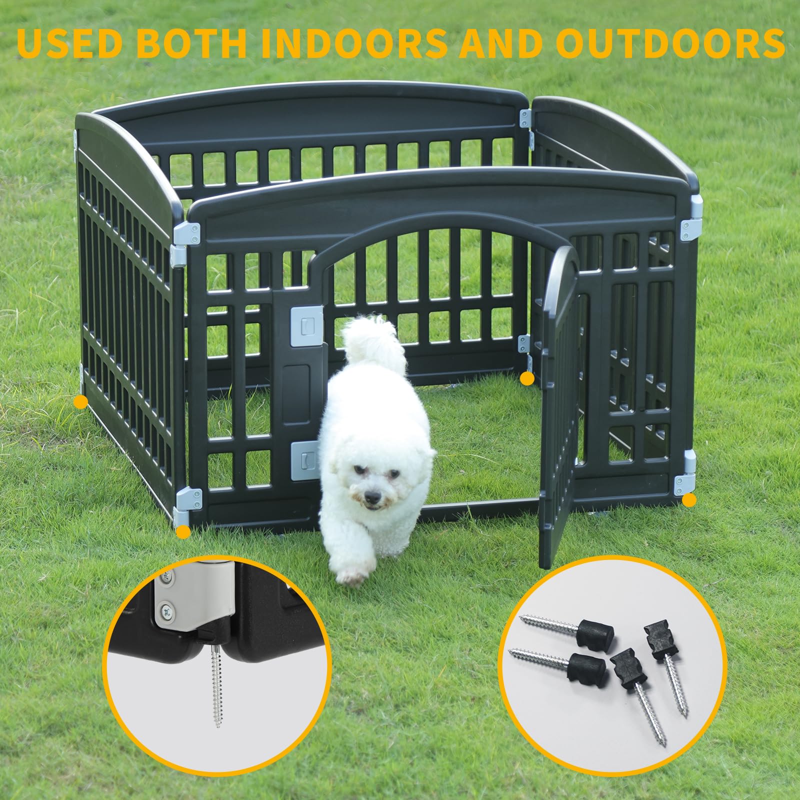Gupamiga Pet Playpen - Foldable 4-Panel Exercise Pen for Small Dogs - Heavy Plastic, Mesh Top, Black (33.5x33.5 Inches)