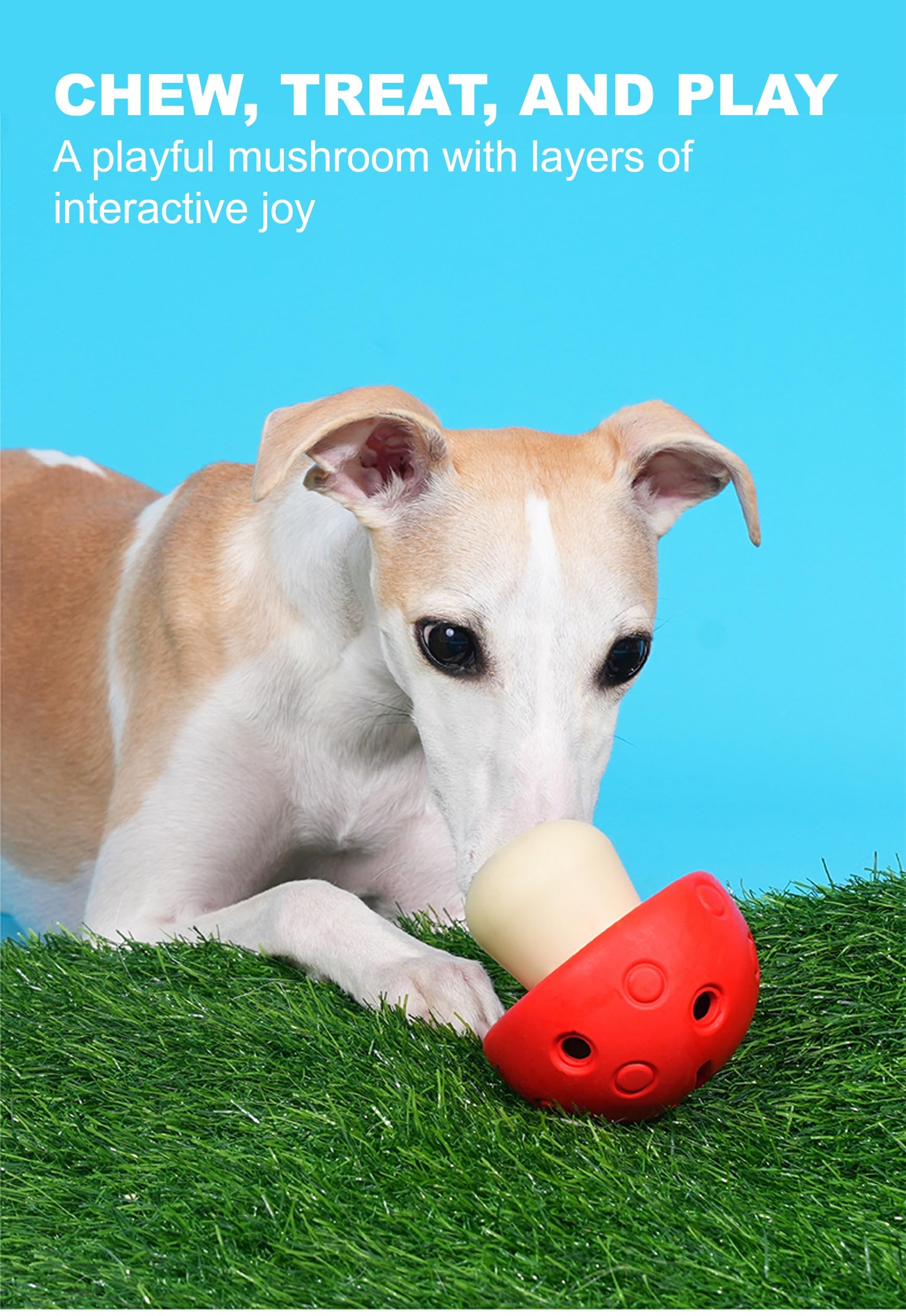 ZEZE Rubber Treat Dispensing Toy for Aggressive Chewers, Mushroom Style Interactive Slow Feeder Tough Puzzle Toys Teeth Cleaning