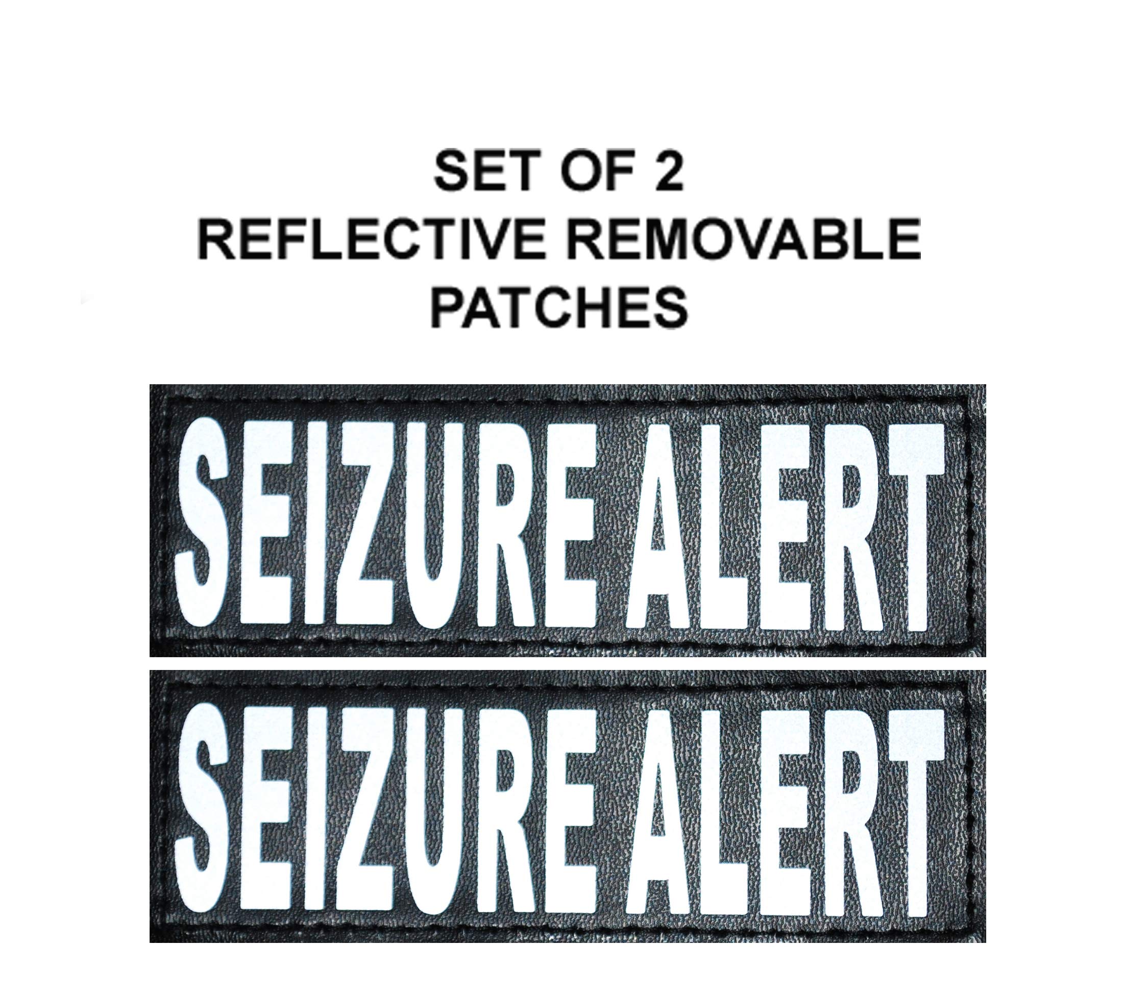 Doggie Stylz Reflective Seizure Alert Patches - Durable Hook Backing, Medium Size (4" X 1.5"), Black, Removable for Working Dog Harnesses