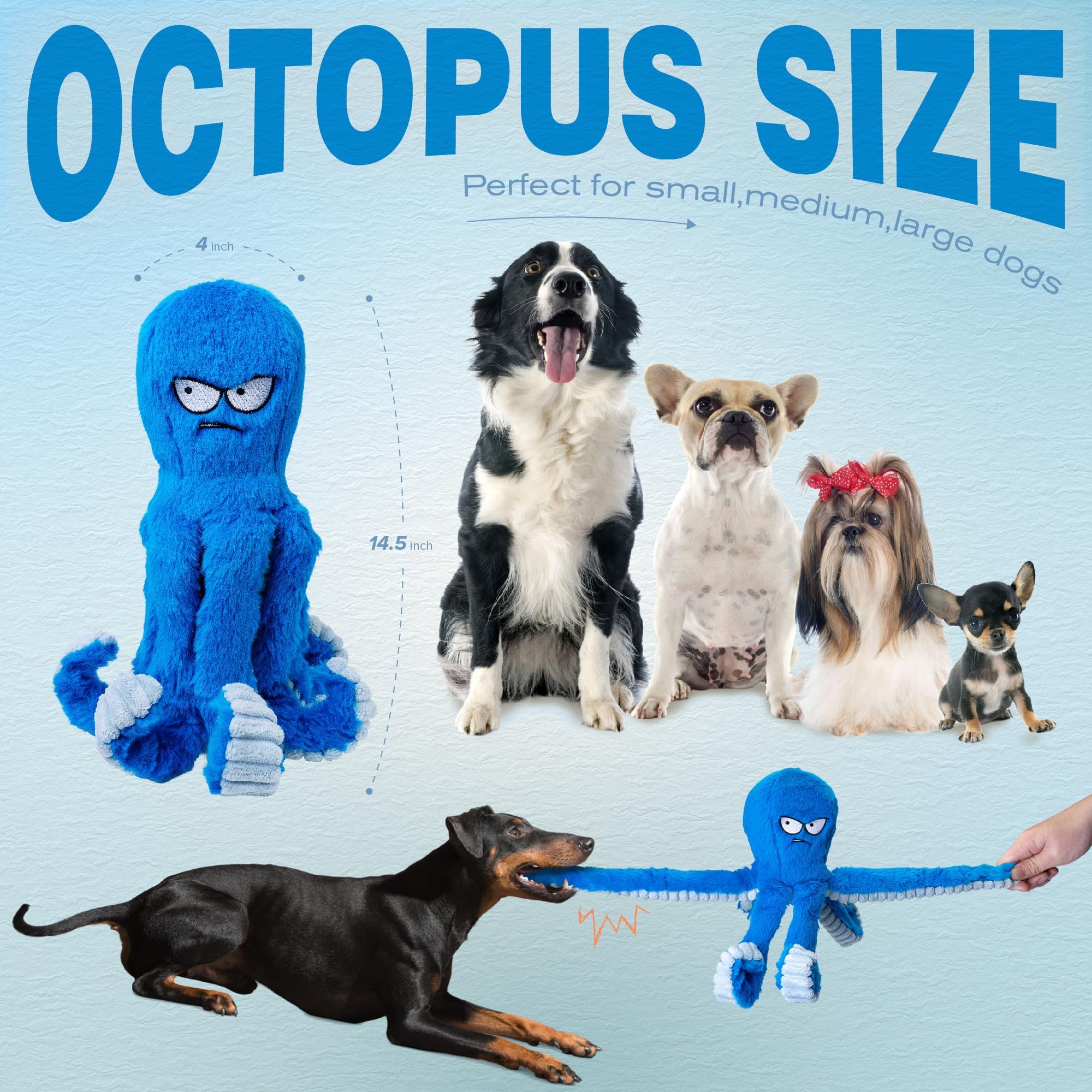 Legend Sandy Tough Dog Toys, Stuffed Dog Chew Toys, Large Dog Toys To Keep Them Busy, Interactive Dog Toys, Squeaky Dog Toys, Tug Of War Dog Toy, Crinkle Dog Toy (Blue Octopus)