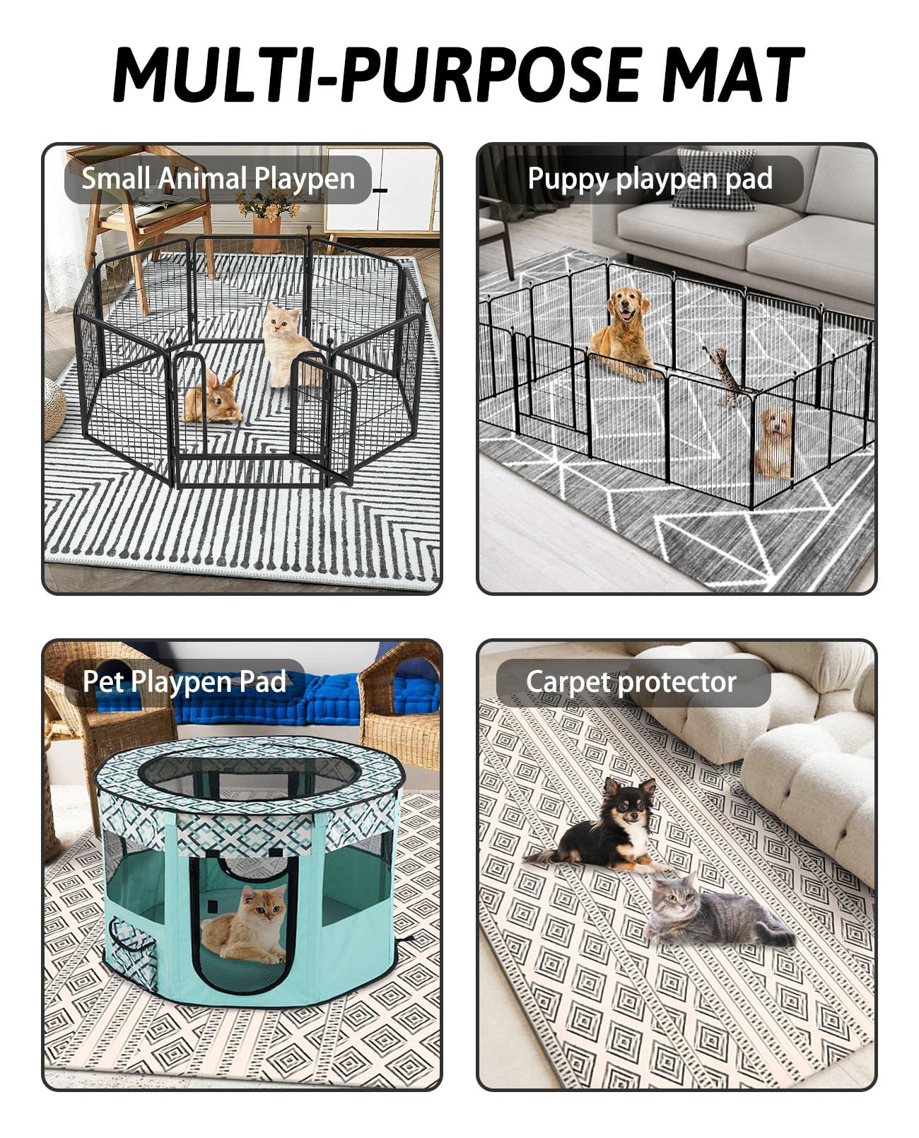 BNOSDM 79'''' X 55'''' Washable Bunny Cage Liners Large Rug for Rabbits Large Non Slip Pad for Bunnies Resuable Rabbit Liner for