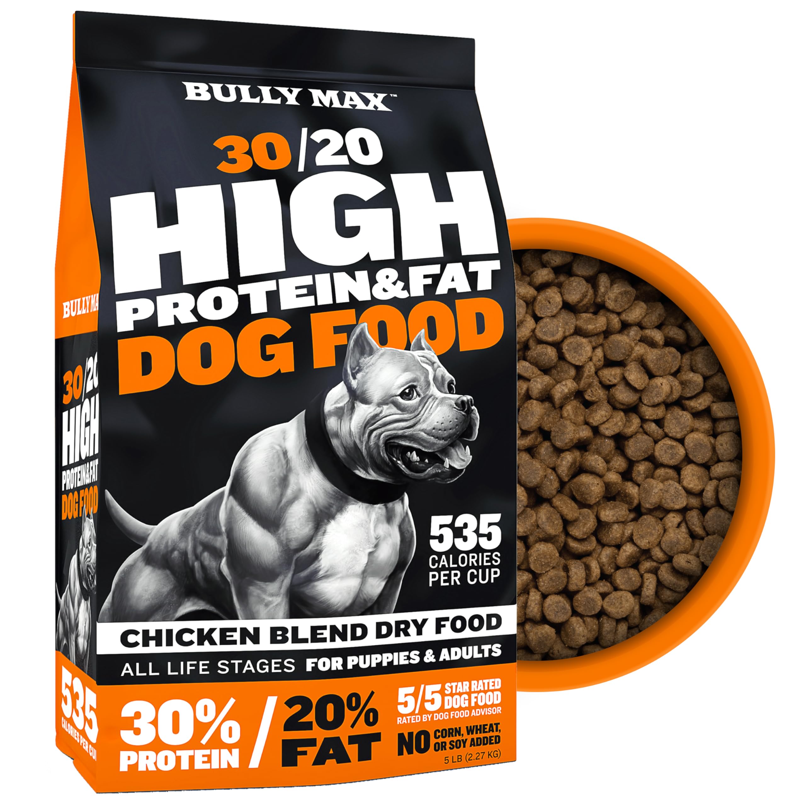 Bully Max Dry Dog Food for Adults & Puppies - High Protein & Fat for Muscle & Weight Gain - High Performance Dog Food Supplement