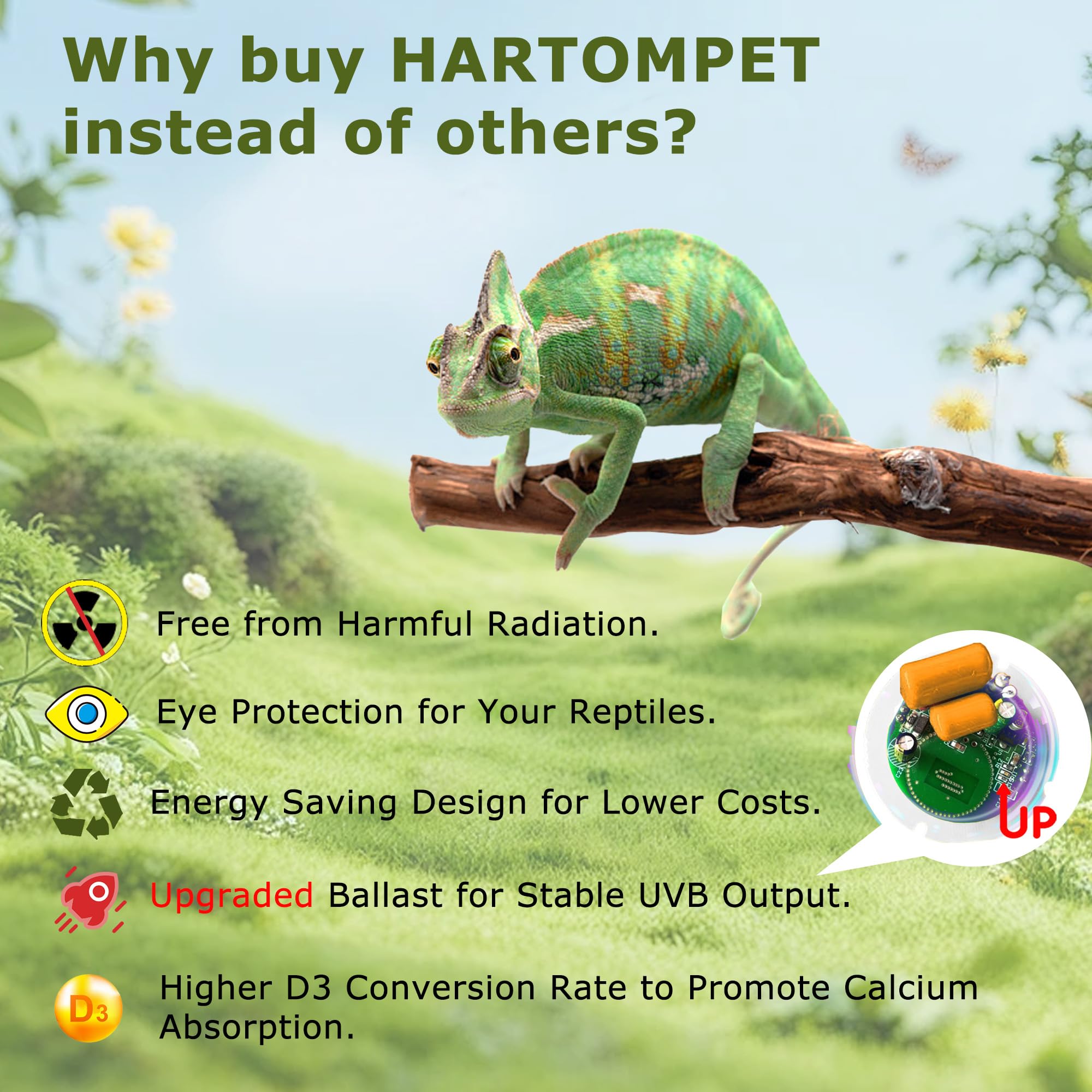 Hartompet Uvb 5.0 Reptile Light 26W, Compact Fluorescent Tropical Terrarium Lamp, Coil Uvb Bulbs For Chameleons, Iguanas, Turtle