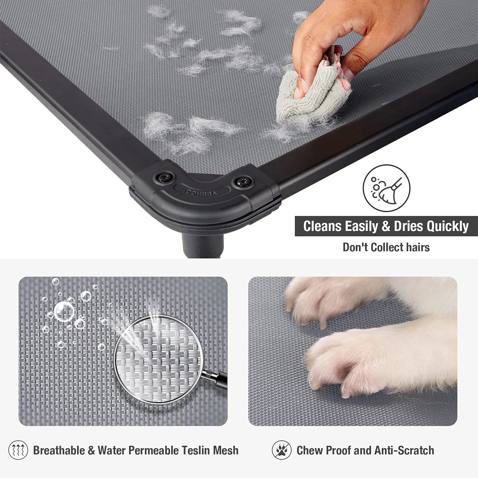 Veehoo Chew Proof Elevated Dog Bed - Cooling Raised Pet Cot - Rustless Aluminum Frame And Durable Textilene Mesh, Unique Designe