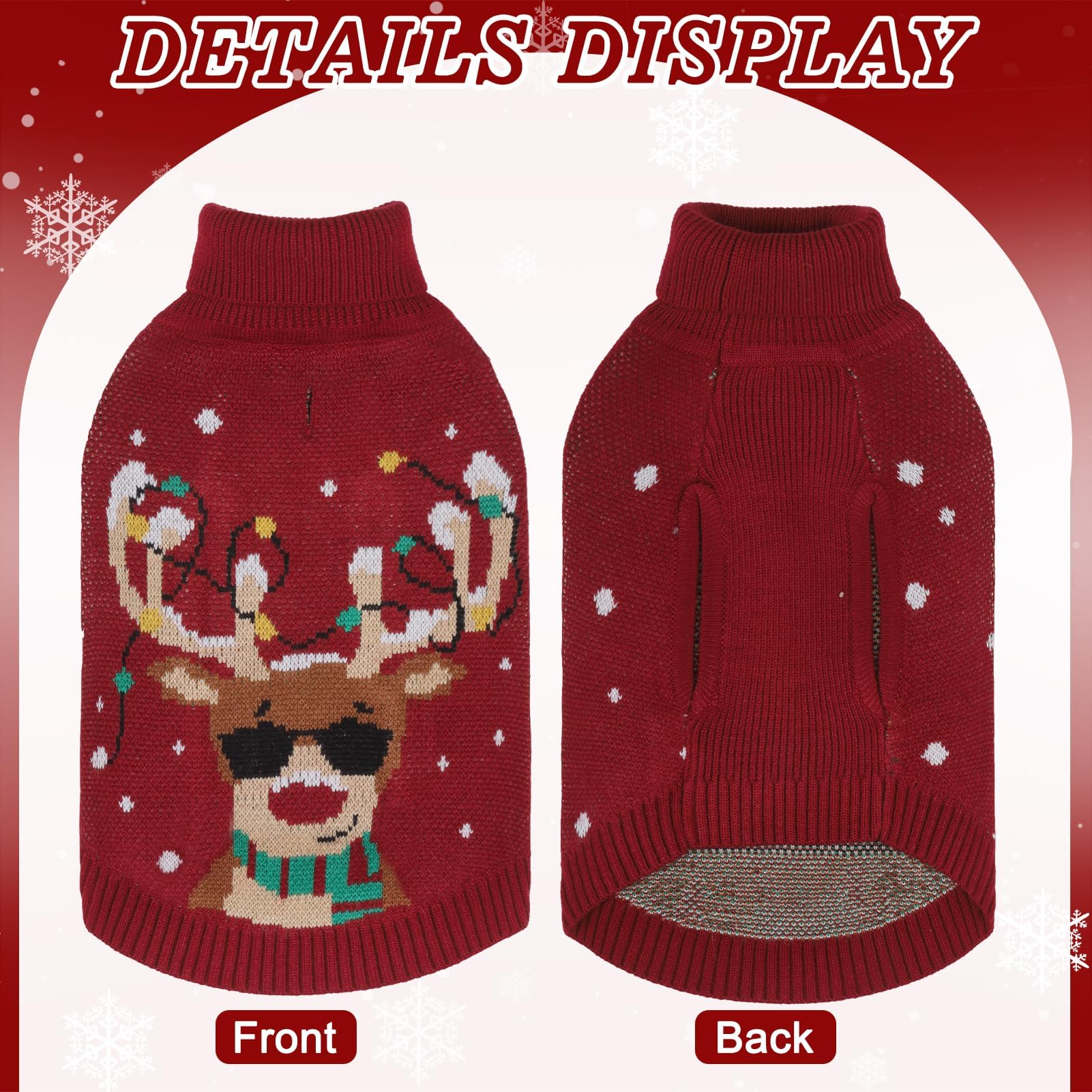 Pawchie Christmas Dog Sweater Turtleneck Outfit With Leash Hole, Knitted Pet Winter Warm Clothes For Small Medium Dogs Boy Girl