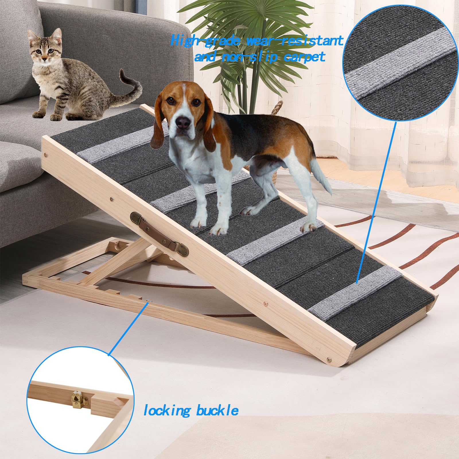 Wotunest 2-in-1 Pet Ramp - Folding Dog Stairs, Adjustable 11.8" to 23.6", Non-Slip Surface, Wood Black, Model DR001
