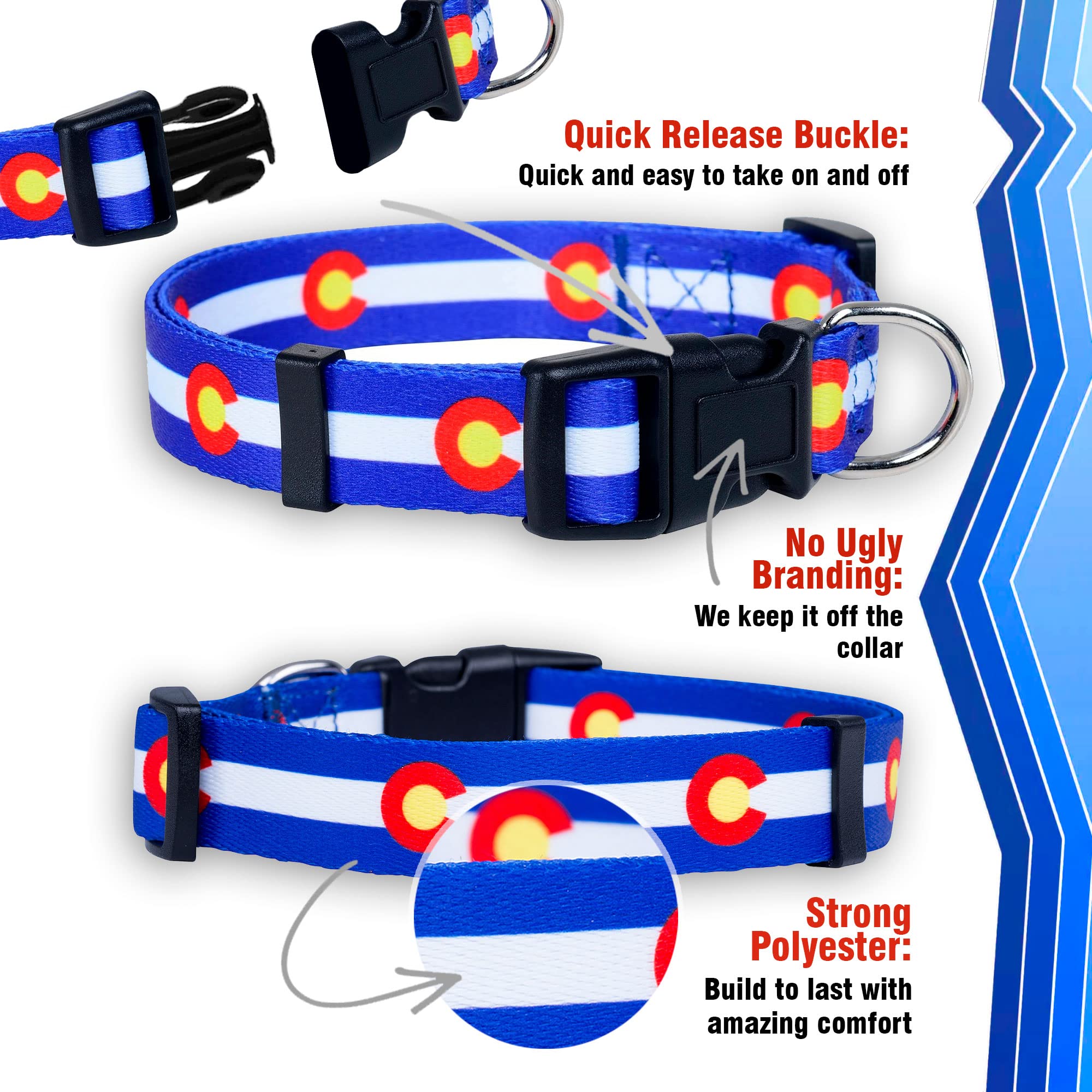 Native Pup Colorado State Flag Dog Collar (Colorado Blue, Medium)