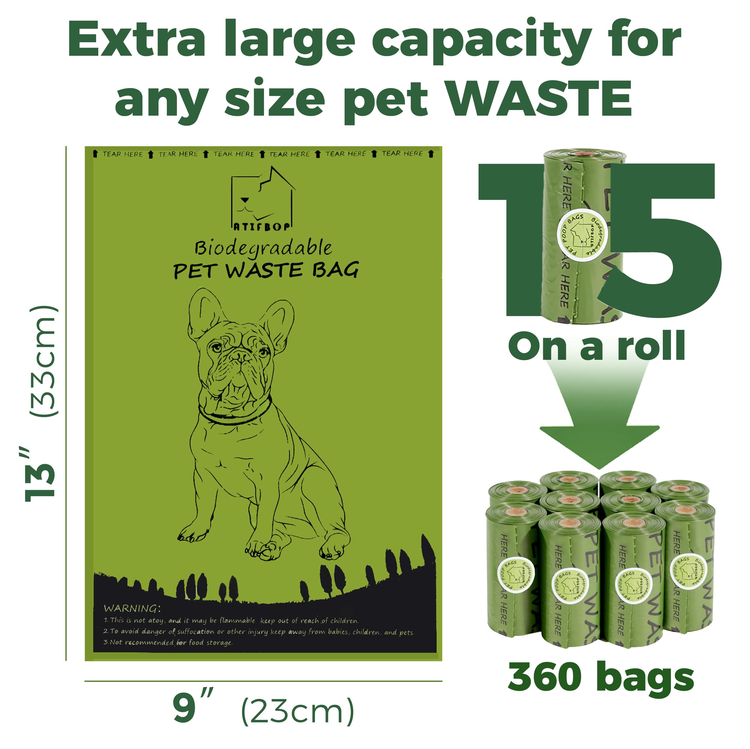Atifbop Biodegradable Dog Poop Bags 360 Count Scented, Leak Proof And Extra Thick Waste Bag Refill
