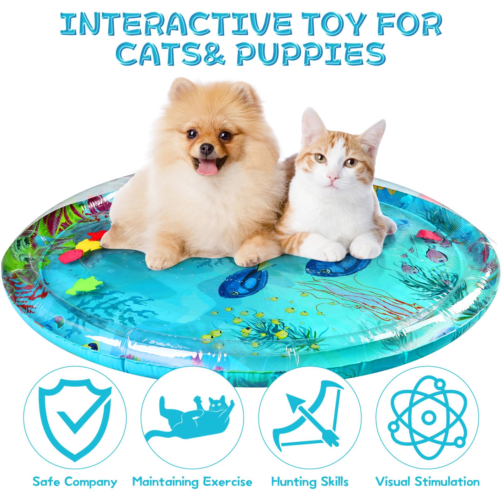 Water Sensory Play Mat for Cats,Cat Water mat with Fish,Anti-Scratch Water Mat for Cats,Durable & Easy-Clean Playmat. (Large,Ani