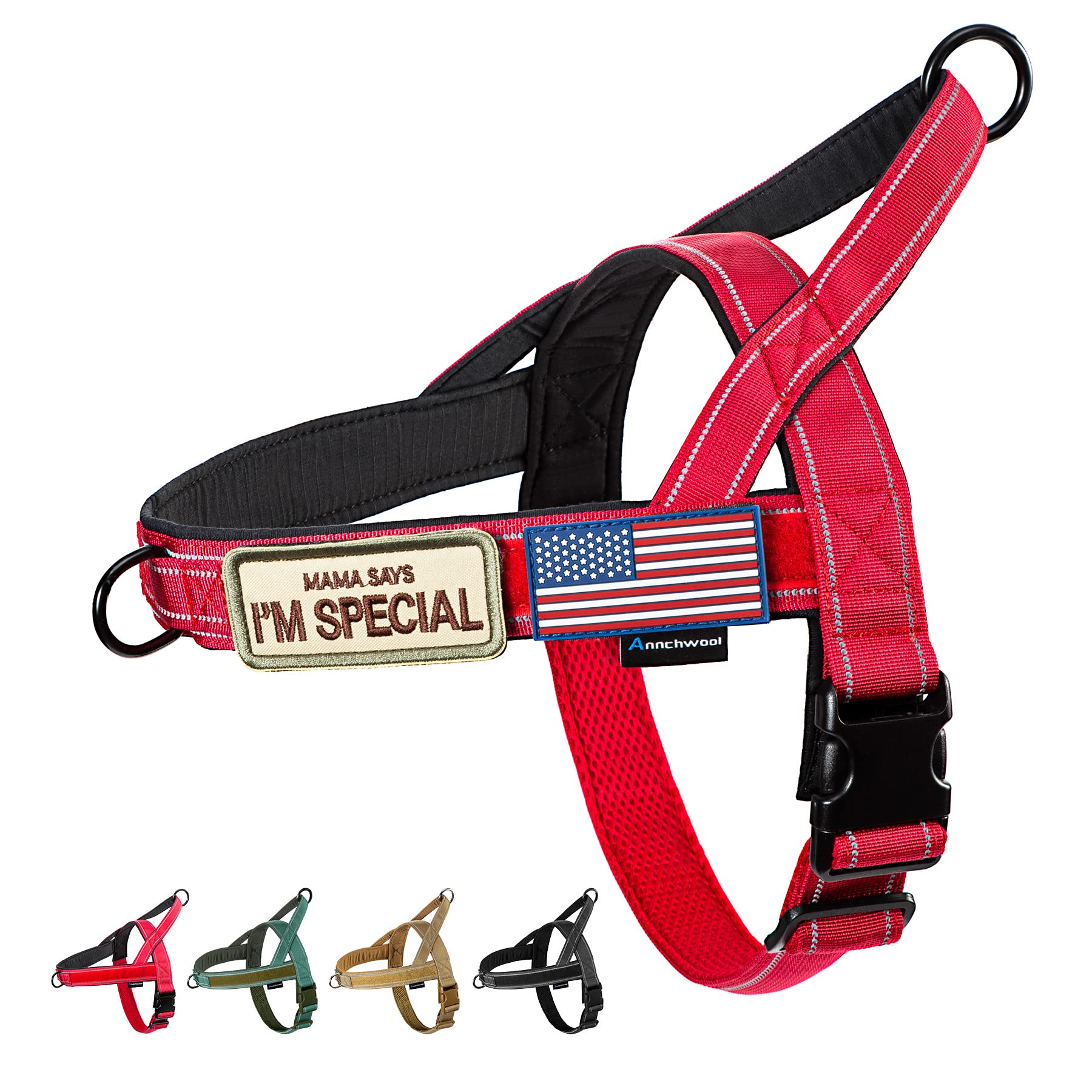 Annchwool No Pull Dog Harness with Soft Padded Handle,Reflective Strip Escape Proof and Quick Fit to Adjust Dog Harness,Easy for