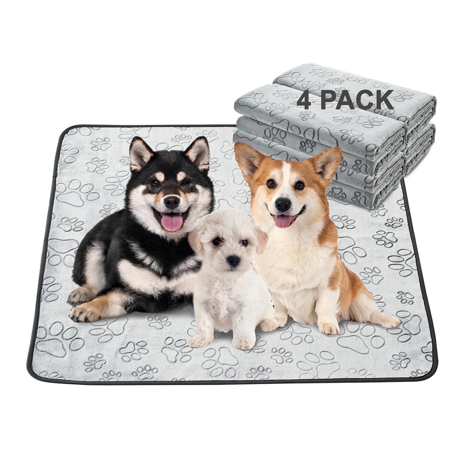 Qeils Reusable Puppy Pads, 34'X 36' 4 Pack Washable Pee Pads For Dogs, Waterproof Non Slip Wee Wee Pad, Absorbent And Leakproof Training Mats For Potty, Crate, Playpen, Bed, Sofa
