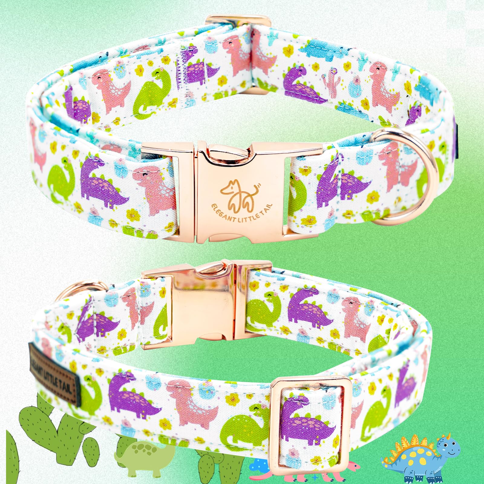 Elegant Little Tail Dog Collar- Cute Dinosaur Dog Collar With Bow For Small Puppy, Male Adjustable Cotton Summer Pet Bow Holiday