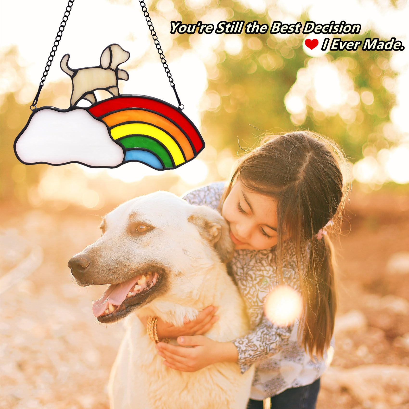 Lcensp Stained Glass Rainbow Bridge Pet Memorial Gifts For Dogs,Yellow Dog Memorial Gifts For Loss Of Dog,Suncather For Window H