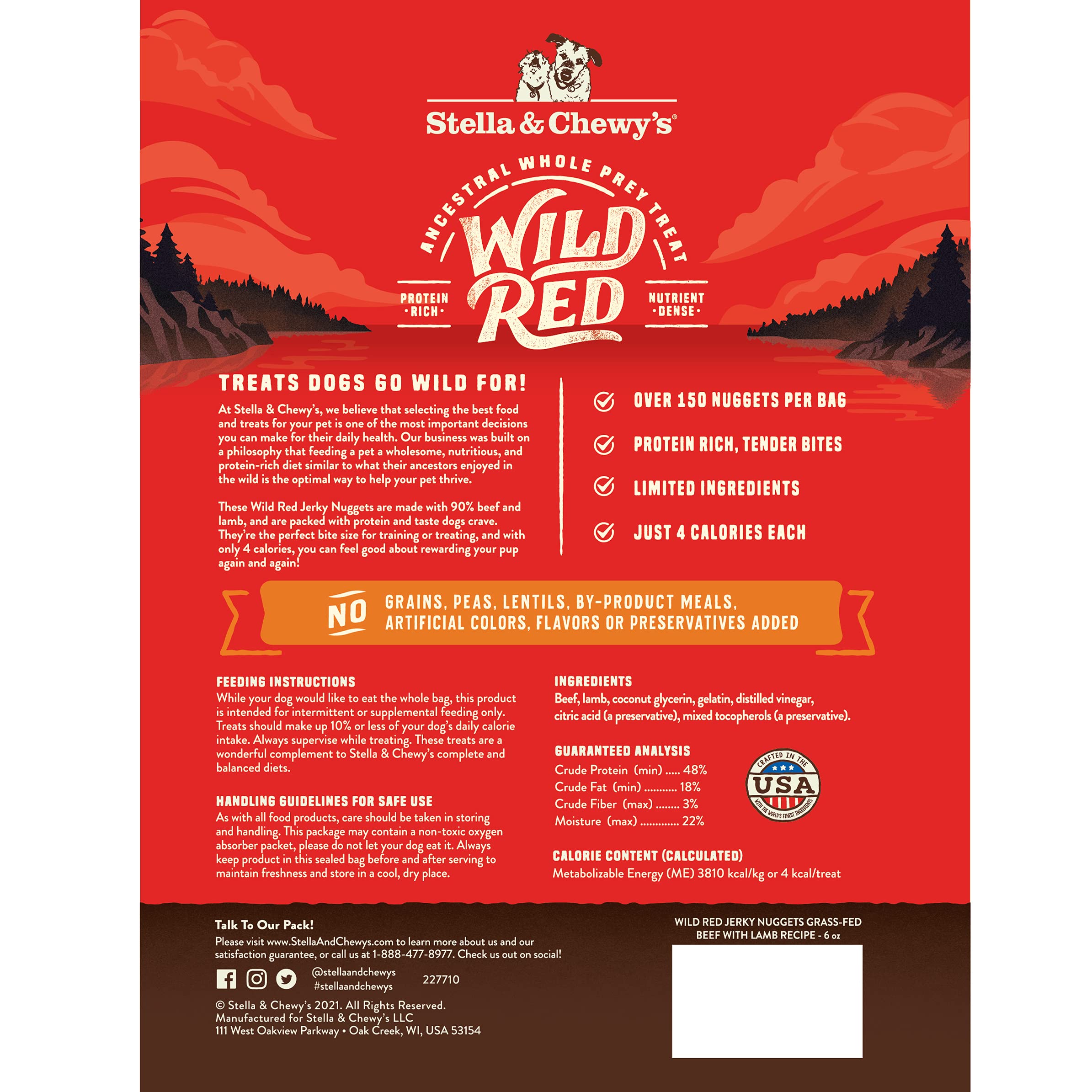 Stella & Chewys Wild Red Jerky Nuggets - 90% Protein-Rich Beef & Lamb Dog Treats - Grain-Free Training Rewards for All Breeds -