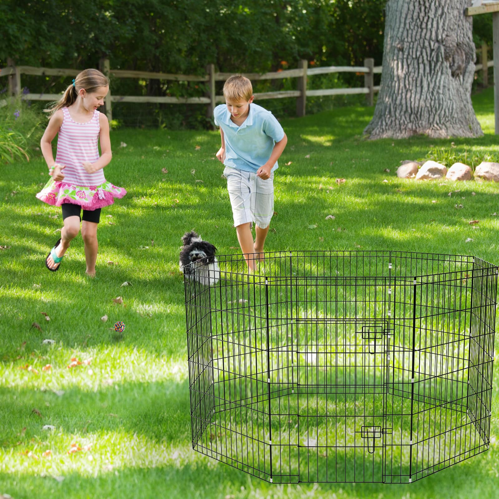 Zephypaws Metal Dog Pen Indoor For Medium Dogs, 8 Panels 36 Inch Foldable Exercise Pen With Door, Puppy Playpen Outdoor Portable