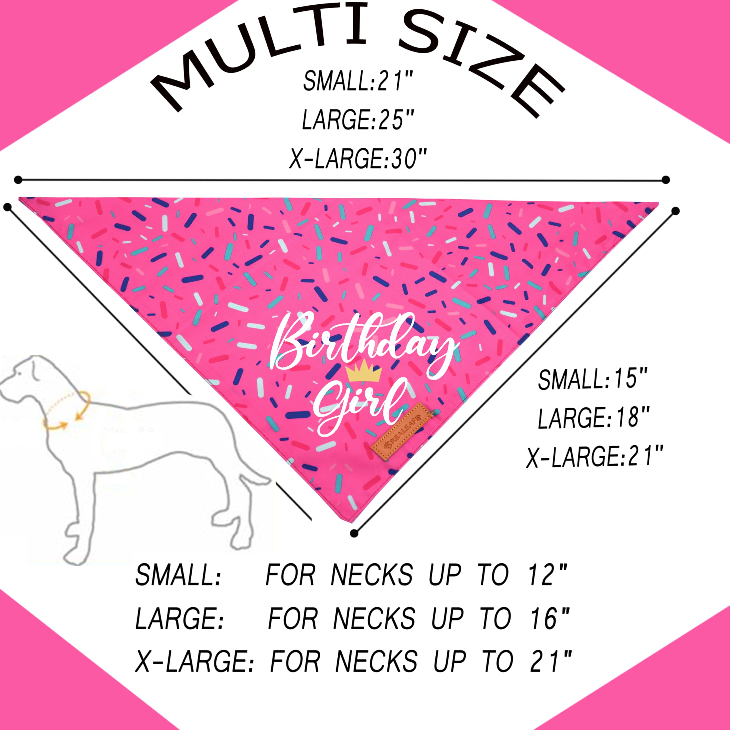 Realeaf Birthday Girl Dog Bandana, Dog Birthday Party Supplies,Premium Durable Fabric, Bandana For Large And Extra Large Dogs (P