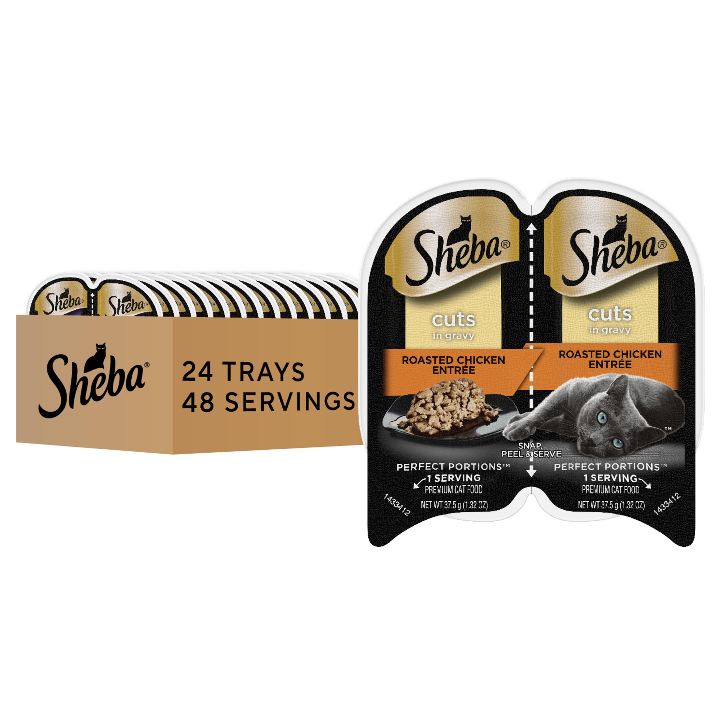 Sheba Perfect Portions Wet Cat Food Cuts in Gravy with Roasted Chicken Entree, 2.6 oz., Twin-Pack Trays (24 Count, 48 Servings)