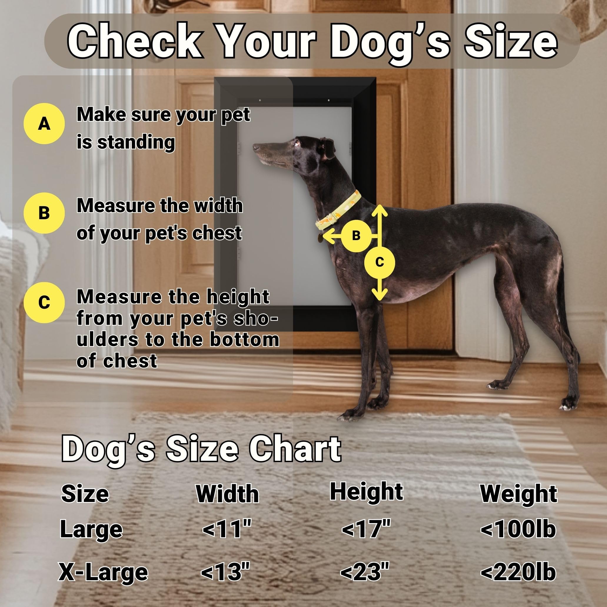 Aluminum Dog Door For Exterior, Cutout Size 14 1/2''W X 25 1/8''H, Heavy Duty Magnetic Double Flap For Extreme Weather, Energy-E