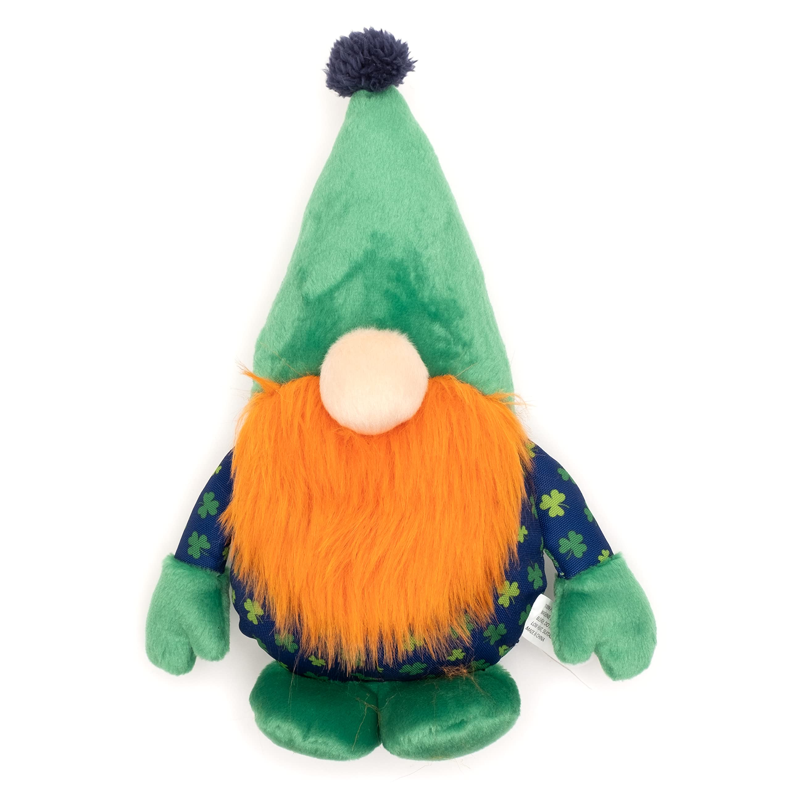 The Worthy Dog Luck O' The Irish Gnome Toy - Durable & Chomp-Resistant With Engaging Squeakers For Fun Playtime Indoors & Out