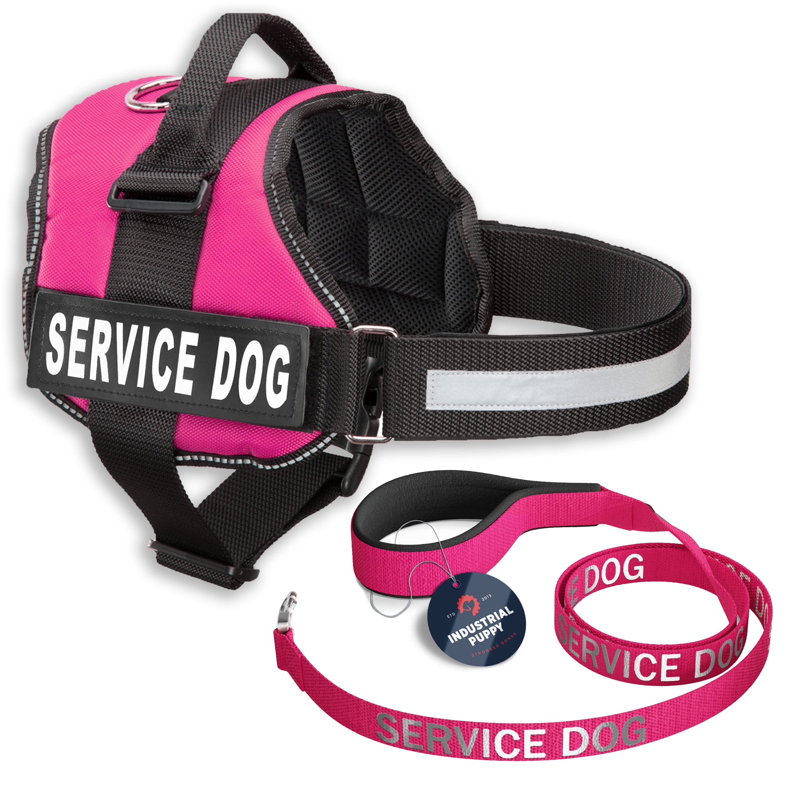 Service Dog Vest With Hook And Loop Straps & Matching Service Dog Leash Set - Harnesses From Xxs To Xxl - Service Dog Harness Features Reflective Patch And Comfortable Mesh Design (Pink, Xs)