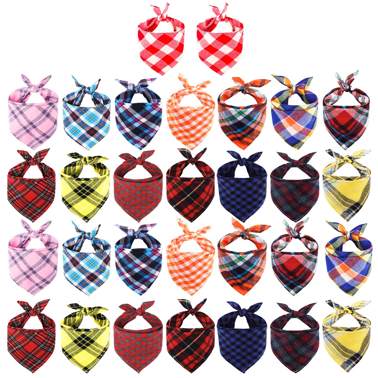 Segarty Dog Bandanas, 30 Pack 22.8''X15.7'' Triangle Plaid Bibs Pet Scarf Accessories Bulk For Medium Small Dogs Cats Large Pupp