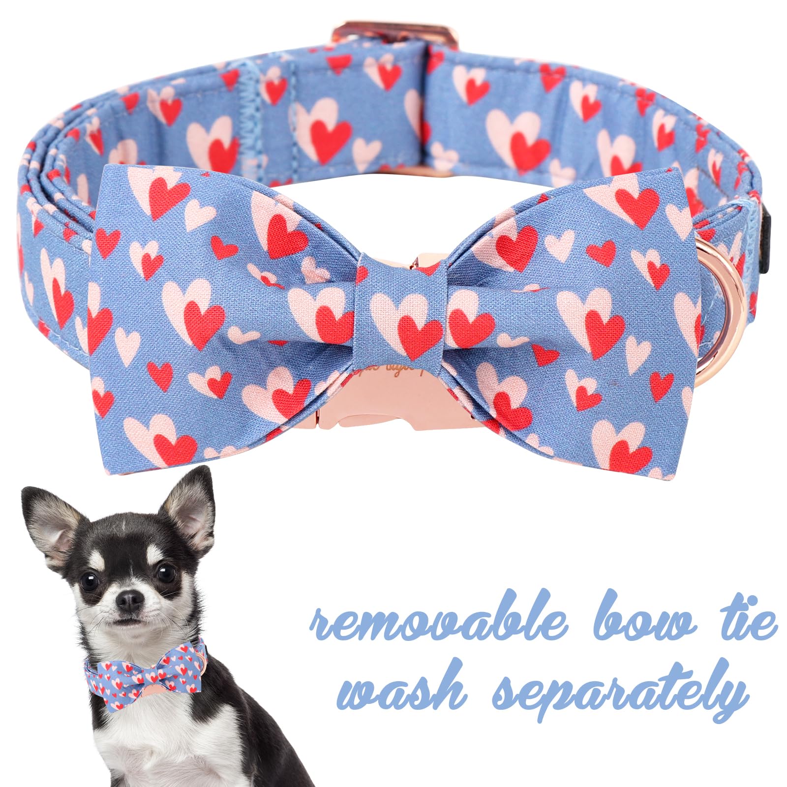 Unique Style Paws Valentine'S Dog Collar With Bow Tie Red Blue Pink Heart Love Puppy Collar Style For Small Medium Large Boys Gi