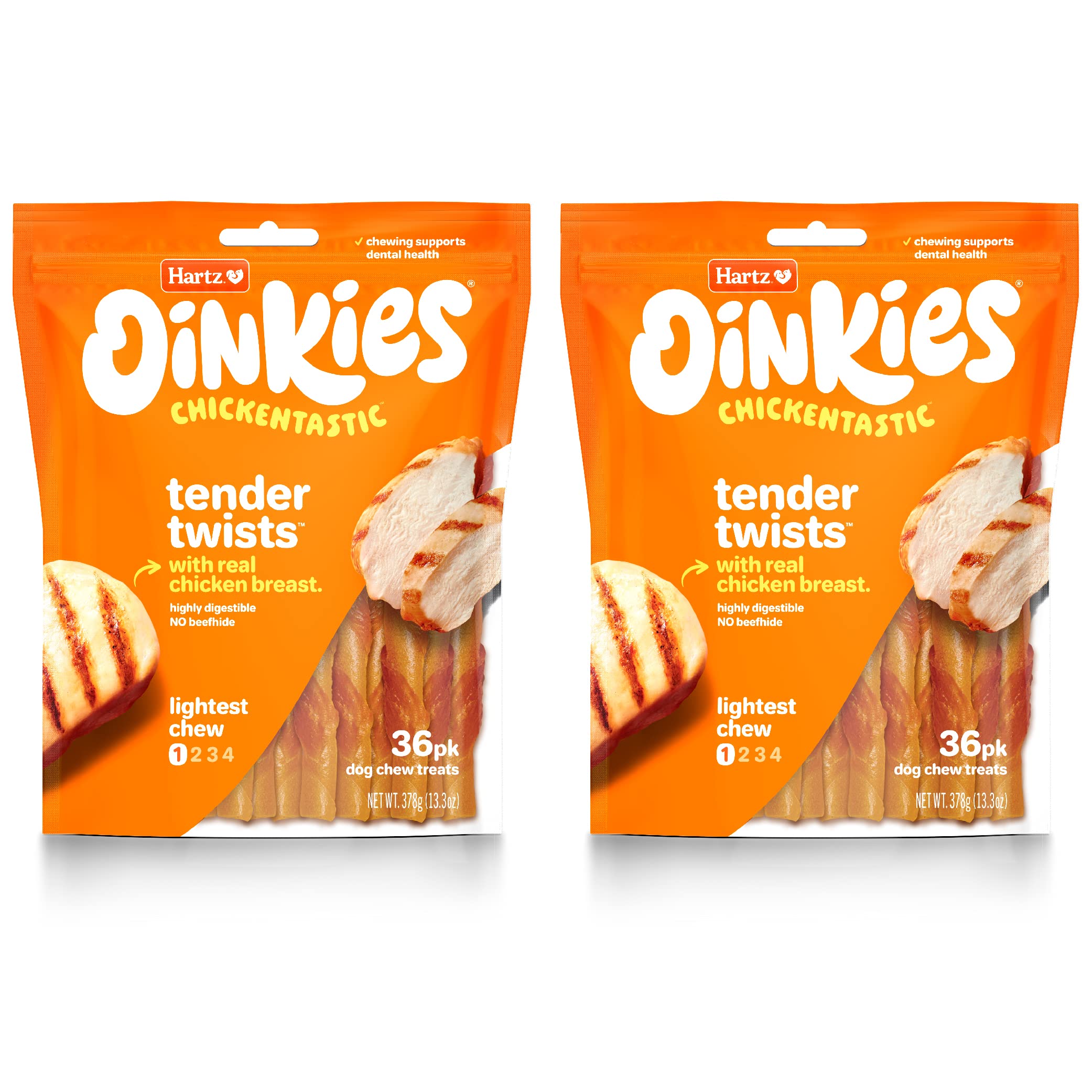 Hartz Oinkies Tender Twists with Real Chicken Breast Rawhide-Free Dog Treats, Highly Digestible Dog Chews, 72 Count