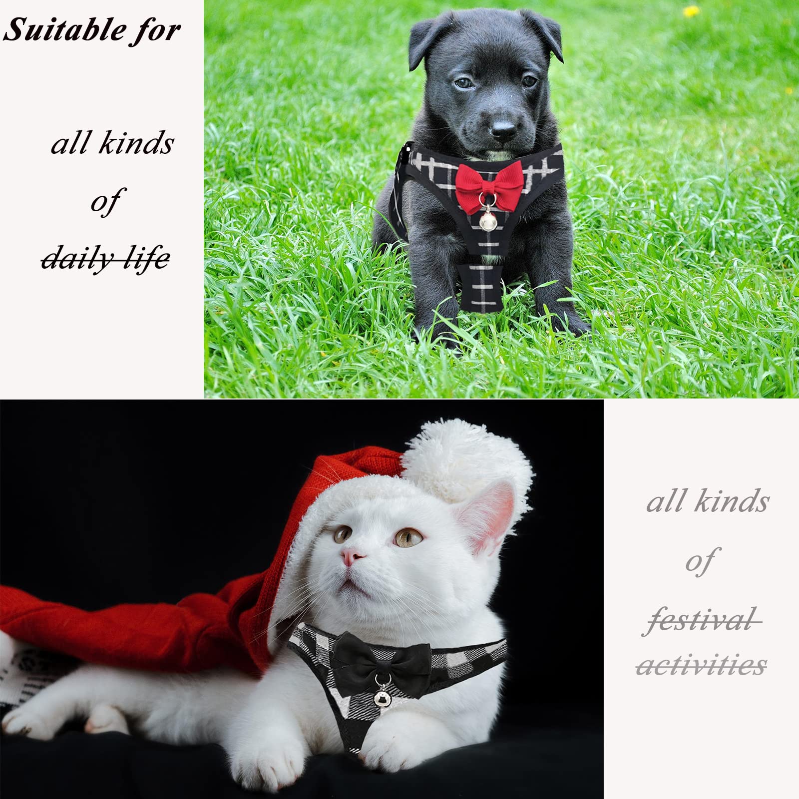 BLUWTE Cat Harness and Leash Escape Proof,Breathable Soft Kittens Vest for Cats Dogs, Escape Proof with Bell and Bow-Knot Decora