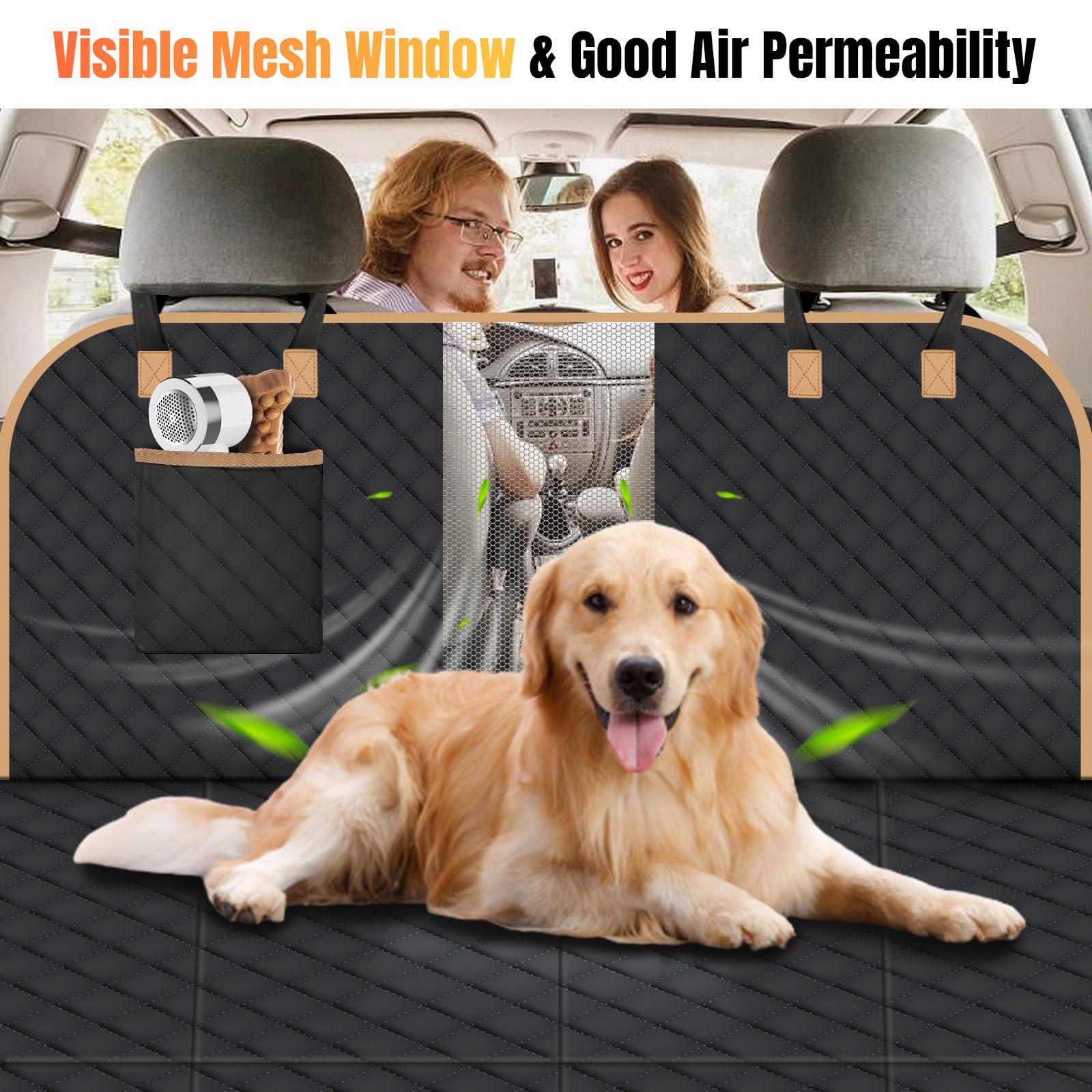 Lekespring Dog Car Seat Cover, Black Hammock for Cars & SUVs, Model PT24003, Strong Hard Bottom, 4 Panels, Back Seat Extender