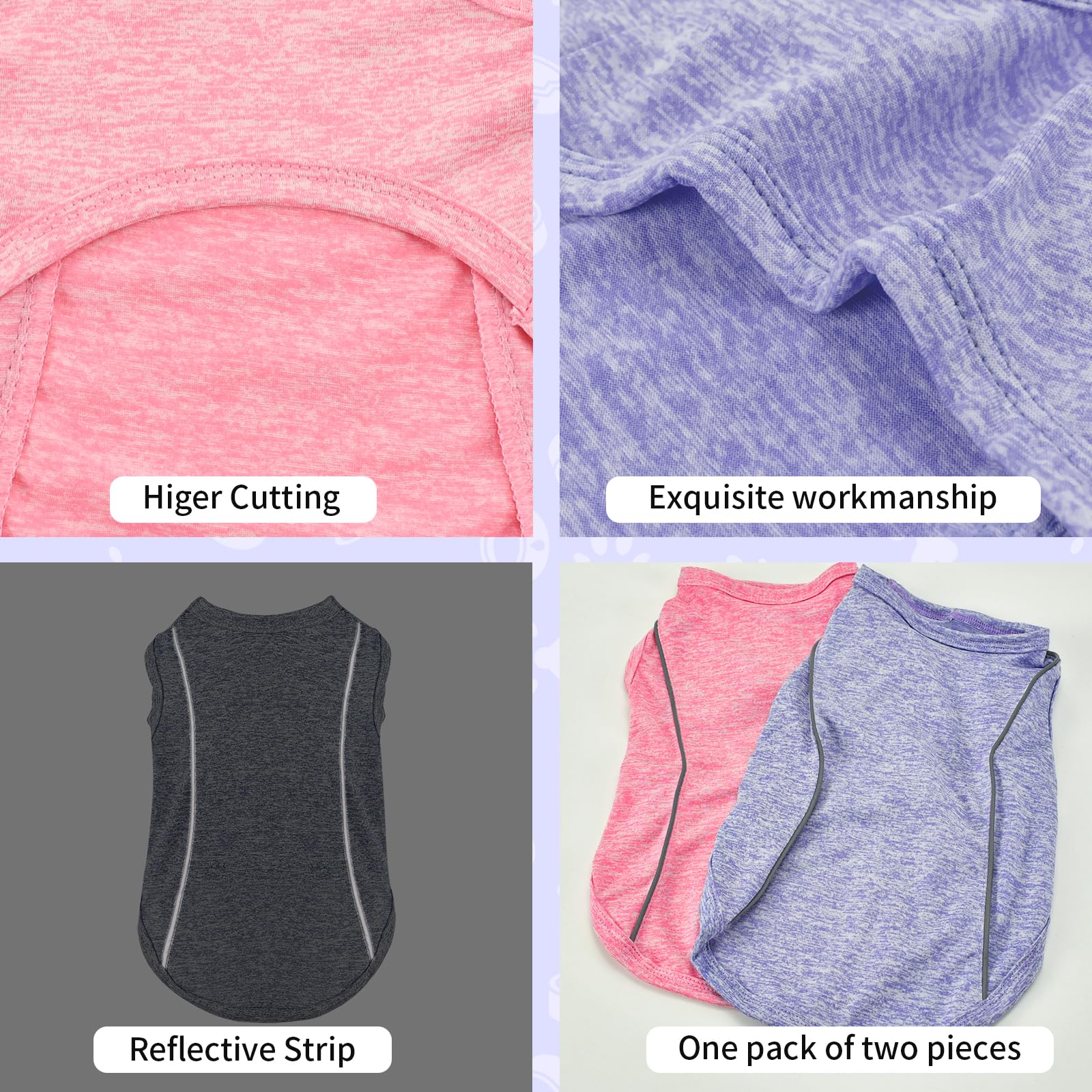Vehomy 2 Pack Quick-Dry Summer T-Shirt For Dogs - Breathable Cooling Tank Top With Reflective Strips, Sun Protection Clothes For