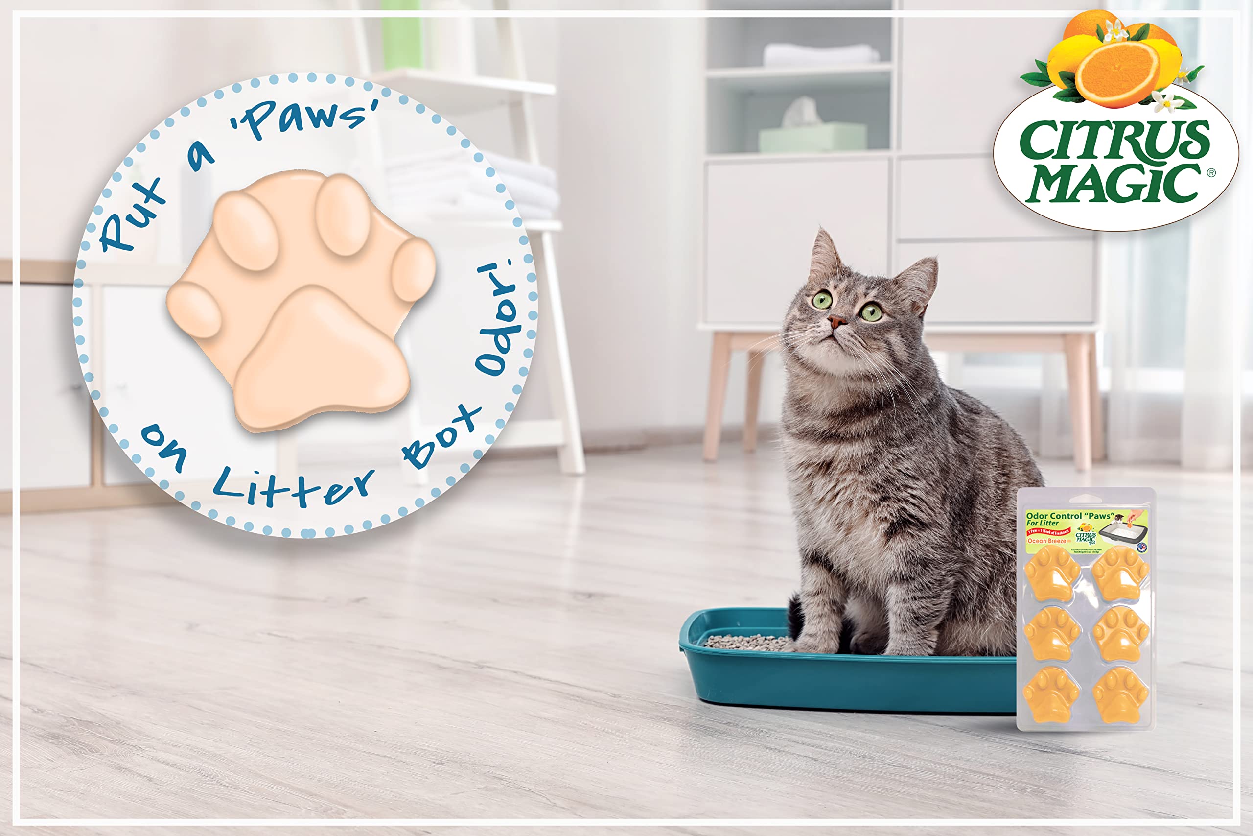 Citrus Magic Pet Odor Eliminator Litter Paws, Ocean Breeze, 6-Count