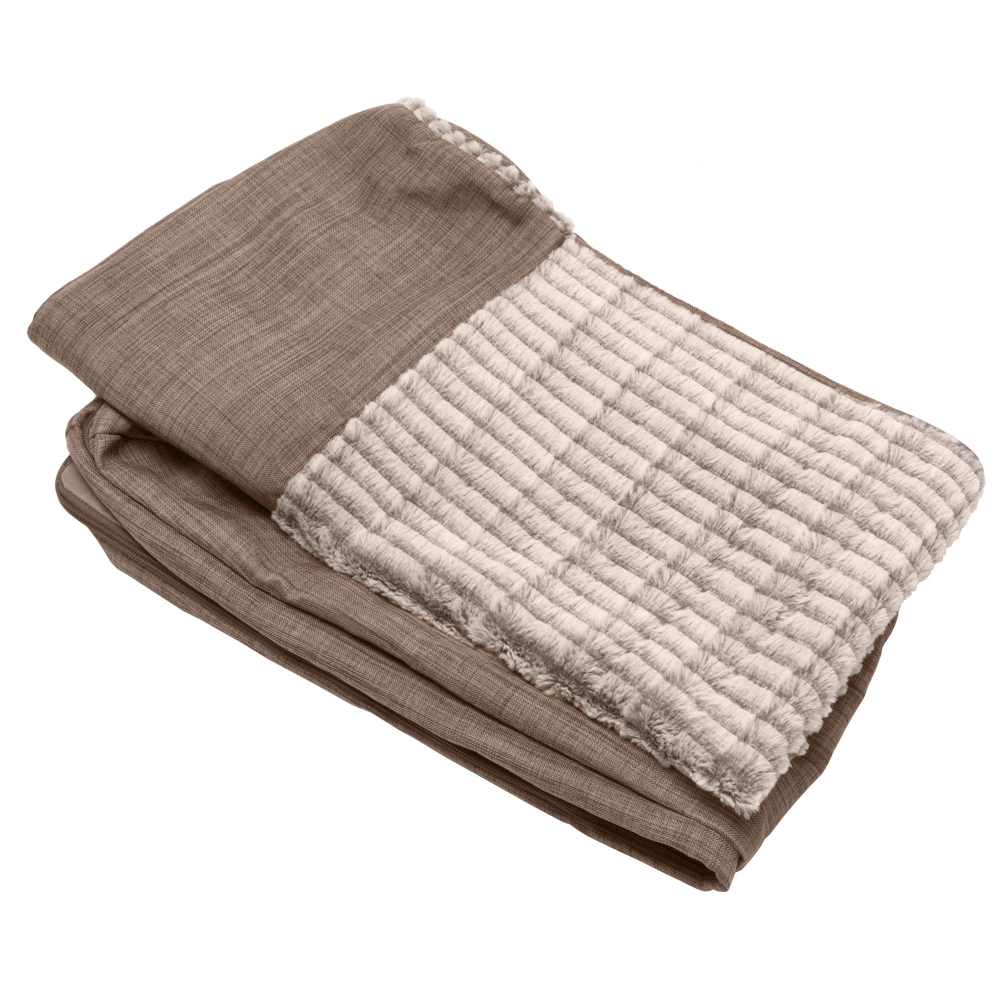 Furhaven Replacement Dog Bed Cover Luxe Faux Fur & Performance Linen Sofa-Style, Machine Washable - Woodsmoke, Jumbo (X-Large)