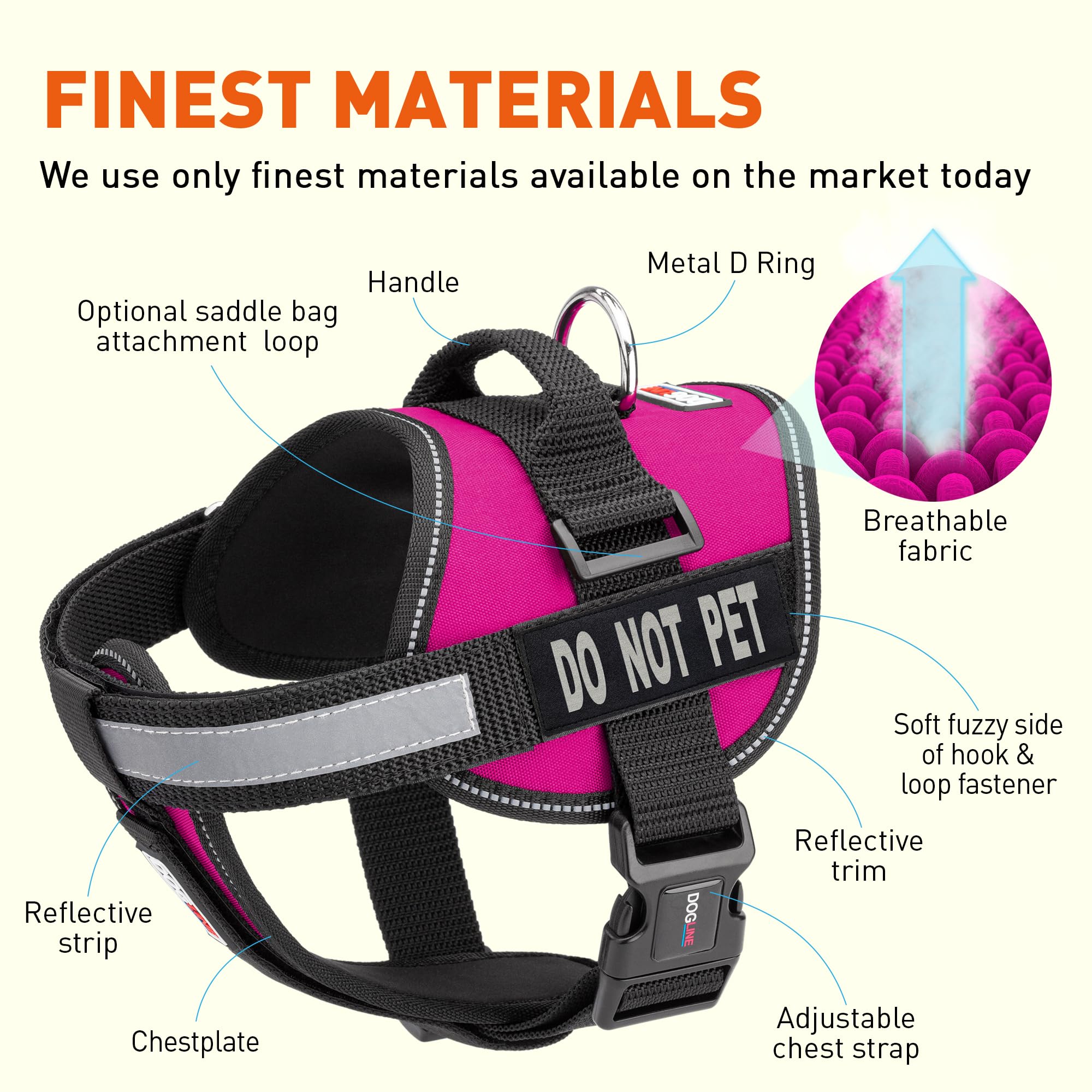 Dogline Vest Harness for Dogs and 2 Removable Do Not Pet Patches, Large/28 to 38, Pink