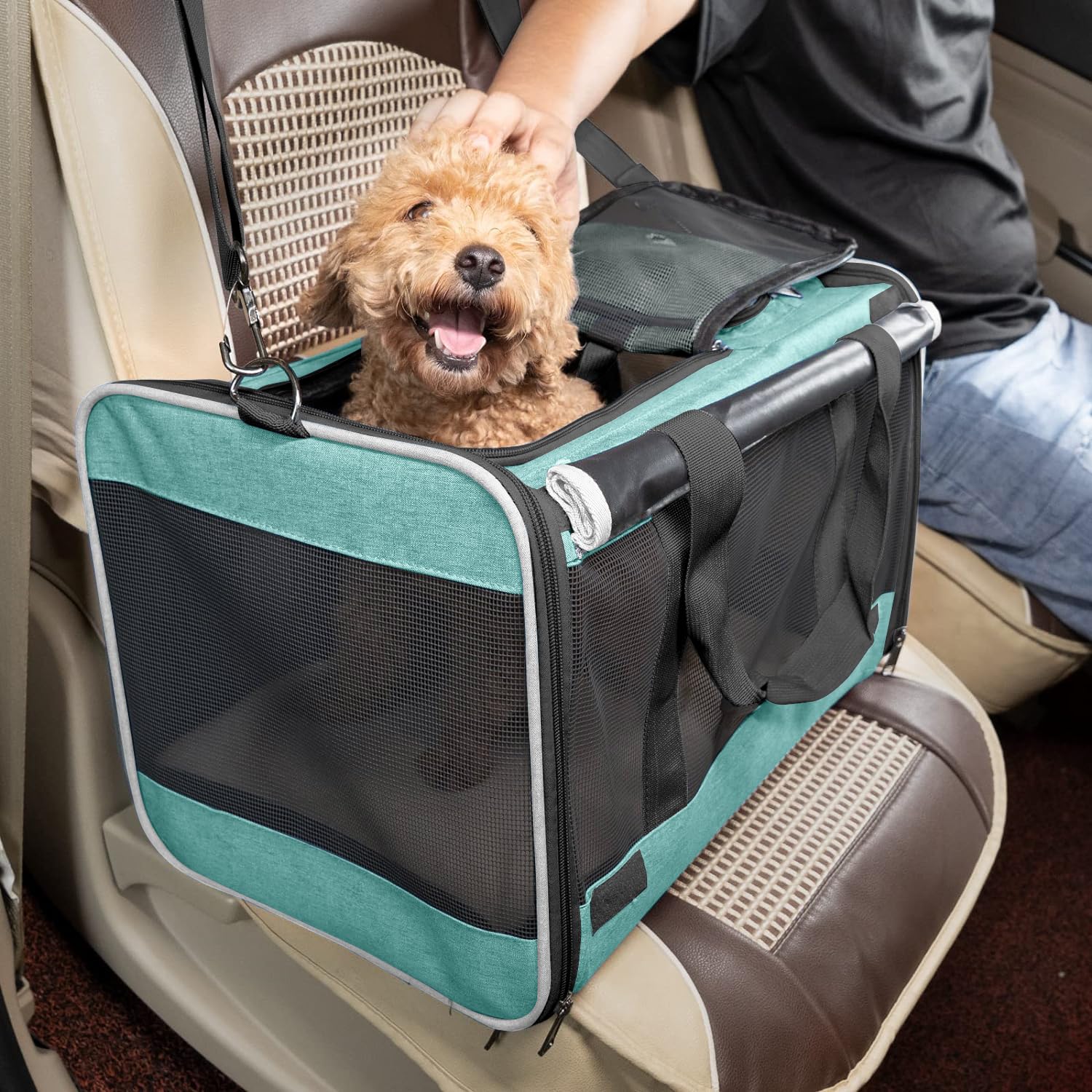Gapzer Small Dog Carrier For Puppy Yorkshire Softshell Car Transport Chihuahua Carry Cage 18-Inch Collapsible Doggie Vet Visit Crate Easy Load Roomy Pet Carrier Bag Kennel Dog Essentials Teal