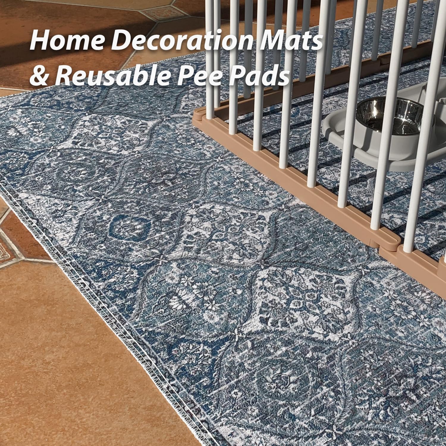 nunubaby Washable Pee Pads for Dogs, Non-Slip & Leak-Proof, 36"x72", Blue/Multi, Reusable Potty Pads for Crates & Floors