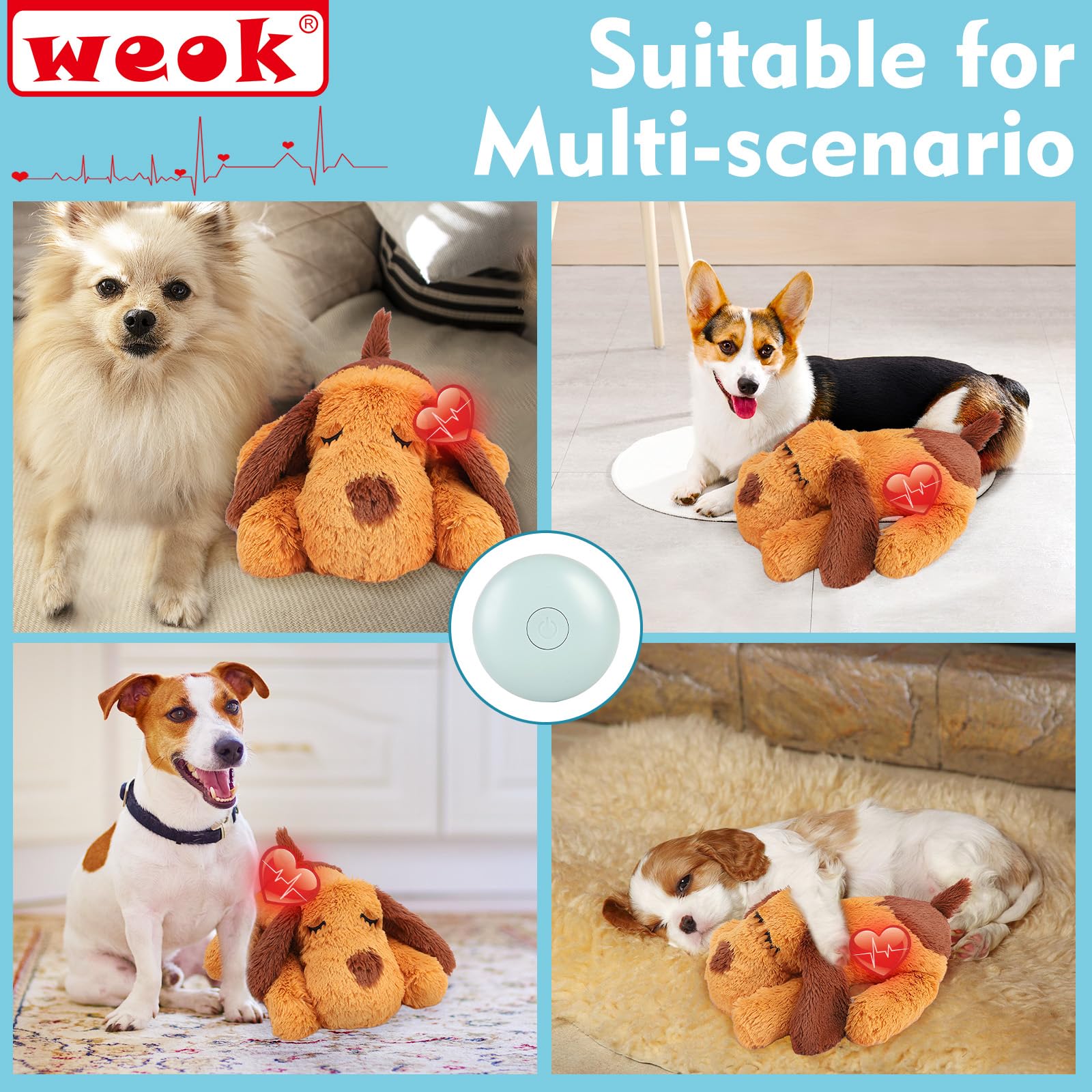 Weok Heartbeat Puppy Toy - Comfort Cuddler Pillow, Dog Anxiety Relief Calming Aid,Heartbeat Stuffed Toy For Dogs,Puppy Heartbeat Toy Sleep Aid,Dog Heartbeat Toy For Pet