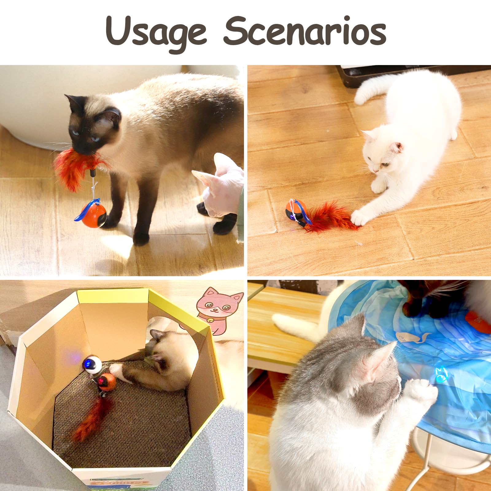 Migipaws Interactive Cat Ball Toy Set, Fun Tracker, Automatic Rolling Chase Ball With Fluffy Tail, A Small Mice, Rechargeable(White)