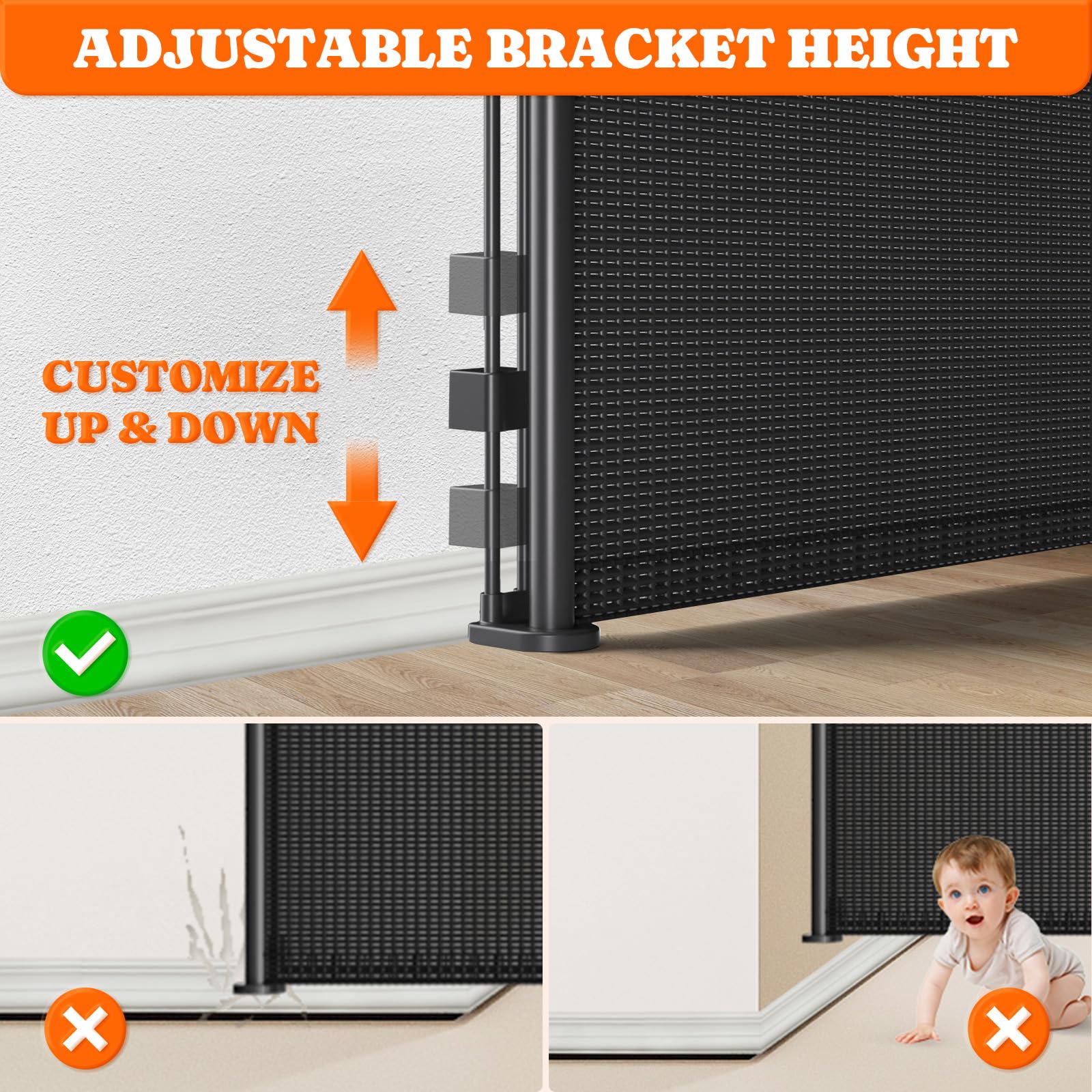 Pawtners Retractable Baby Gates Extra Wide, 41 Tall Extends up to 200 Wide, Dog Gate Indoor for Stairs, Pet Gate with Support Ro