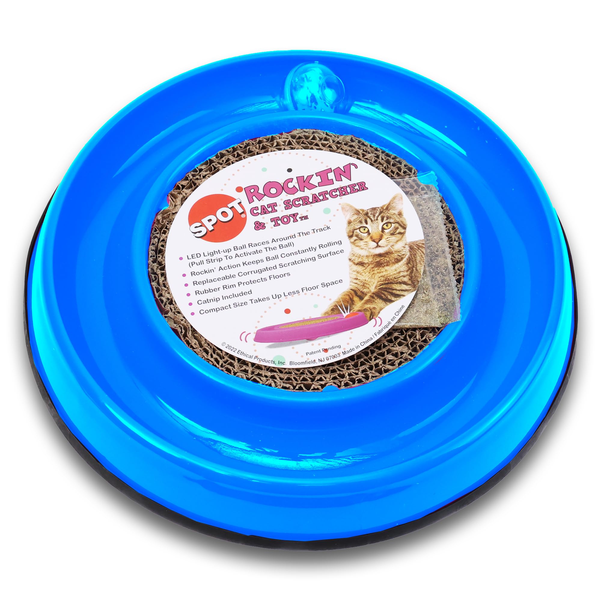 SPOT Rockin' Cat Scratcher Toy- Interactive Cat and Kitten Toy with LED Light Up Ball, Wobble Action, Corrugated 5 Inch Scratchi
