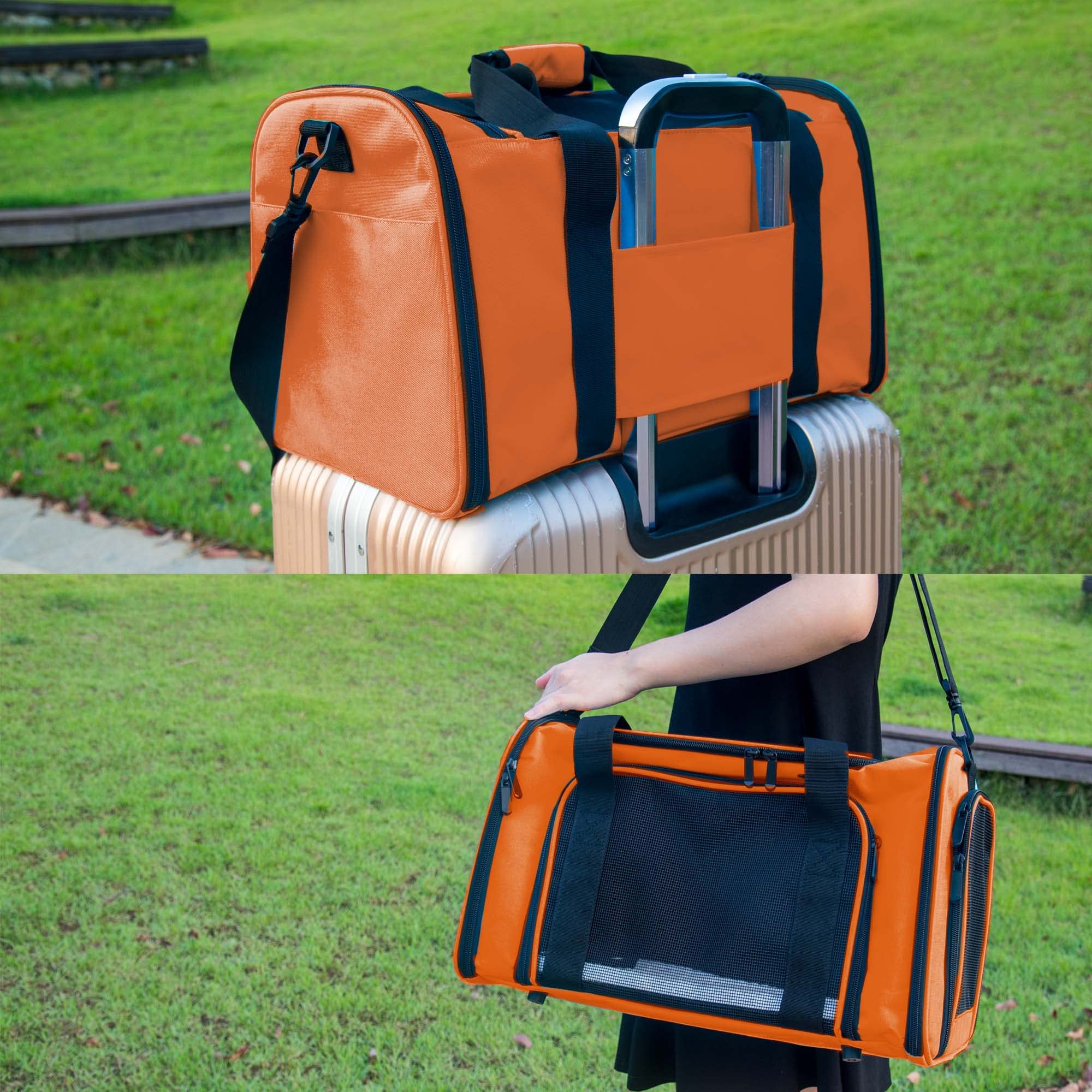 Nextfri Soft Sided Carrier For Small Medium Cats Dogs,Removable Pad Collapsible Travel Pet Carrier Large Orange