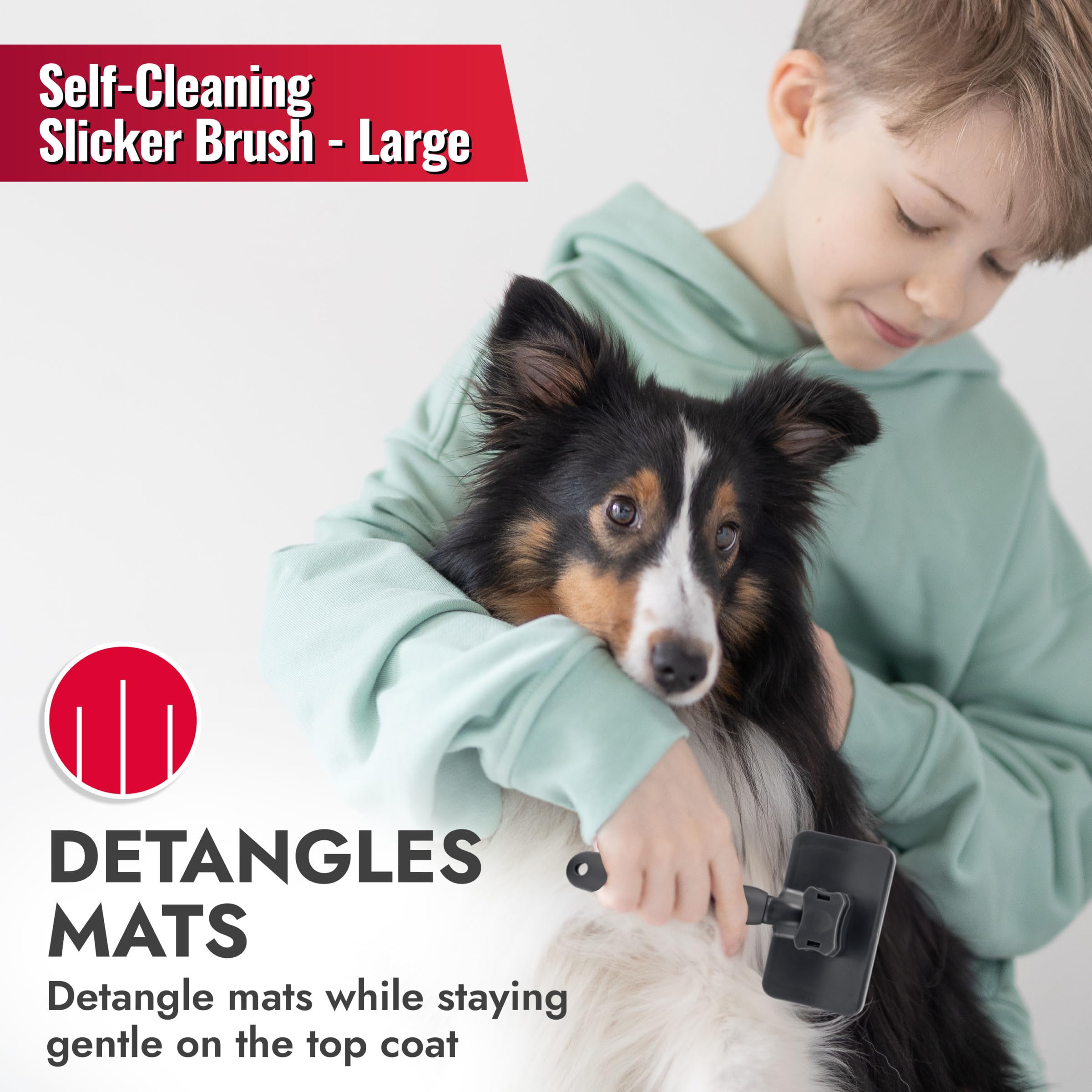 KONG Large Self-Cleaning Slicker Brush - Easy Hair Removal, Reduces Shedding, Non-Slip Grip, Long Metal Pins, for Medium to Larg
