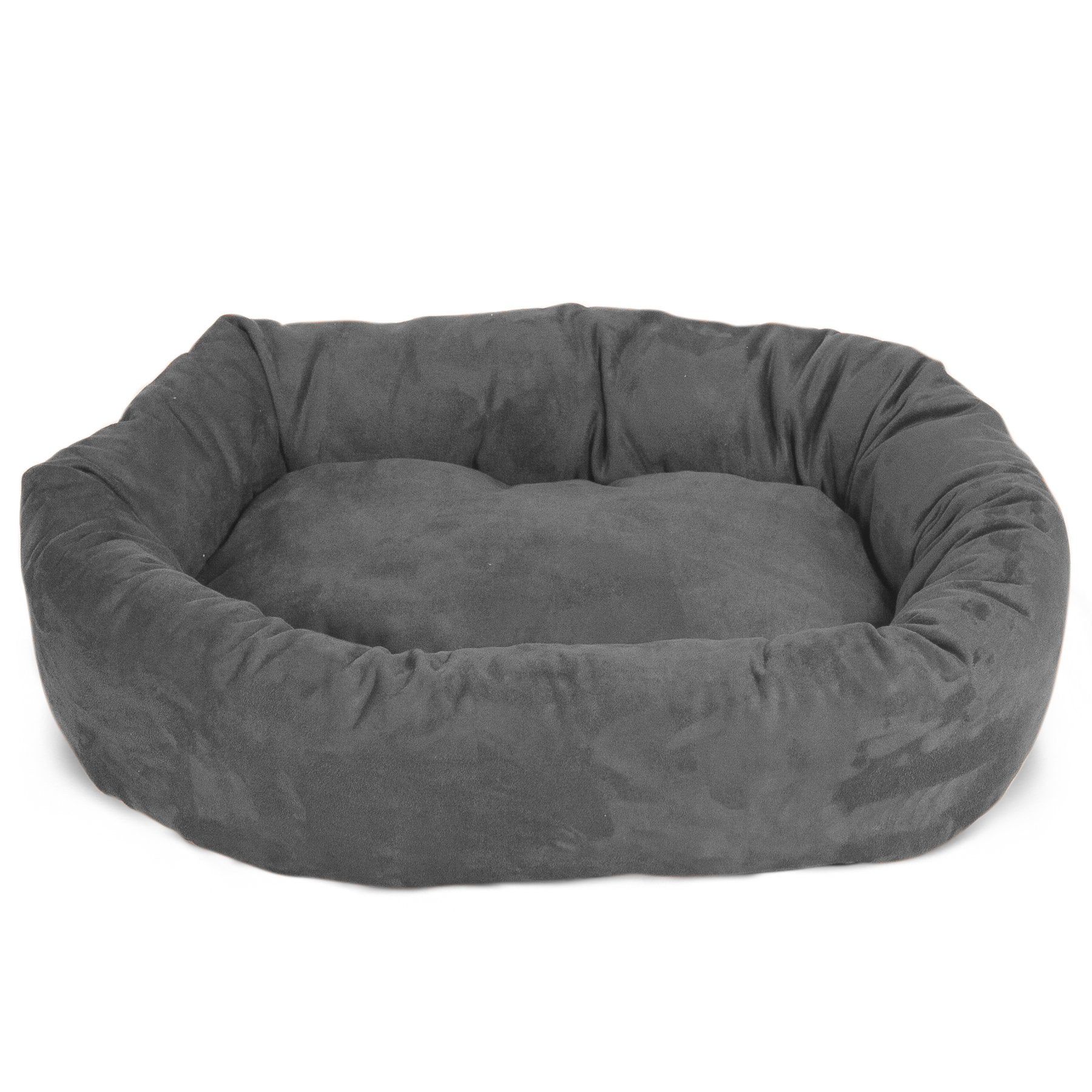 Majestic Pet 24 Inch Suede Calming Dog Bed - Washable, Soft, Round Pet Bed With Spine Support; Fluffy Donut Design; 24X19X7 Inches; Gray