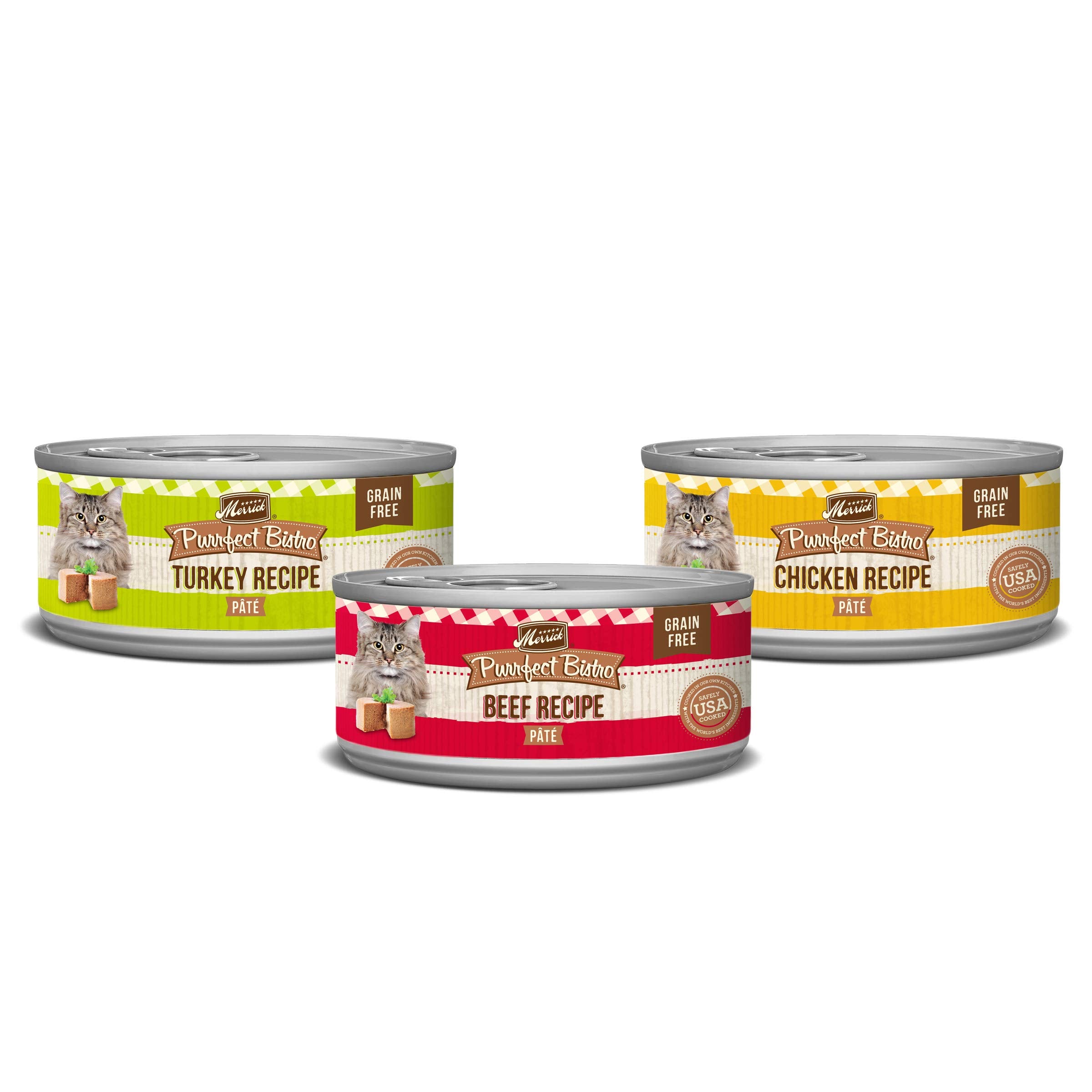 Merrick Purrfect Bistro Grain Free Premium Canned Pate Adult Wet Cat Food, Variety Pack, Chicken, Beef, Turkey - (Pack of 12) 5.