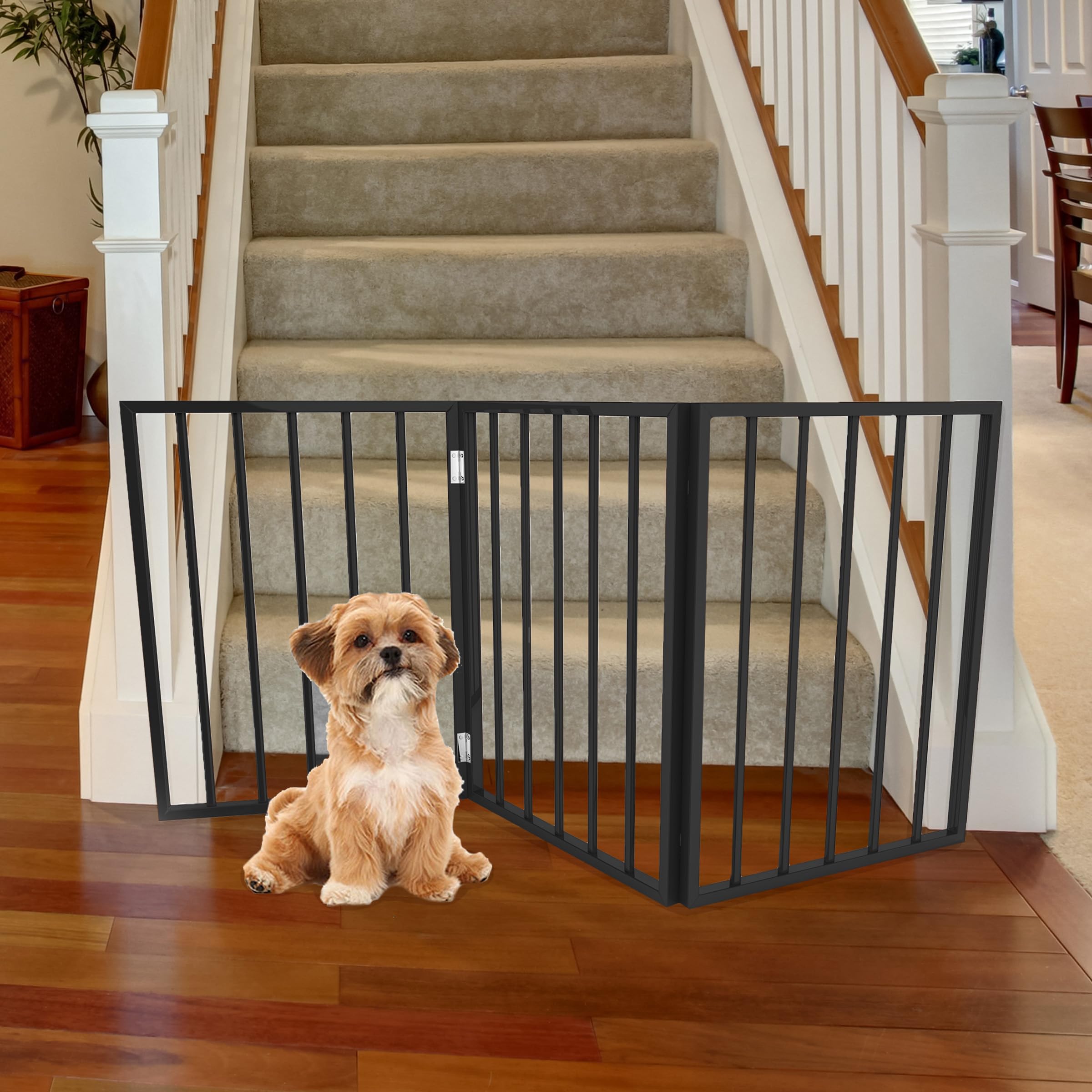 Indoor Pet Gate - 3-Panel Folding Dog Gate For Stairs Or Doorways - 54X24-Inch Freestanding Pet Fence For Cats And Dogs By Petmaker (Black)