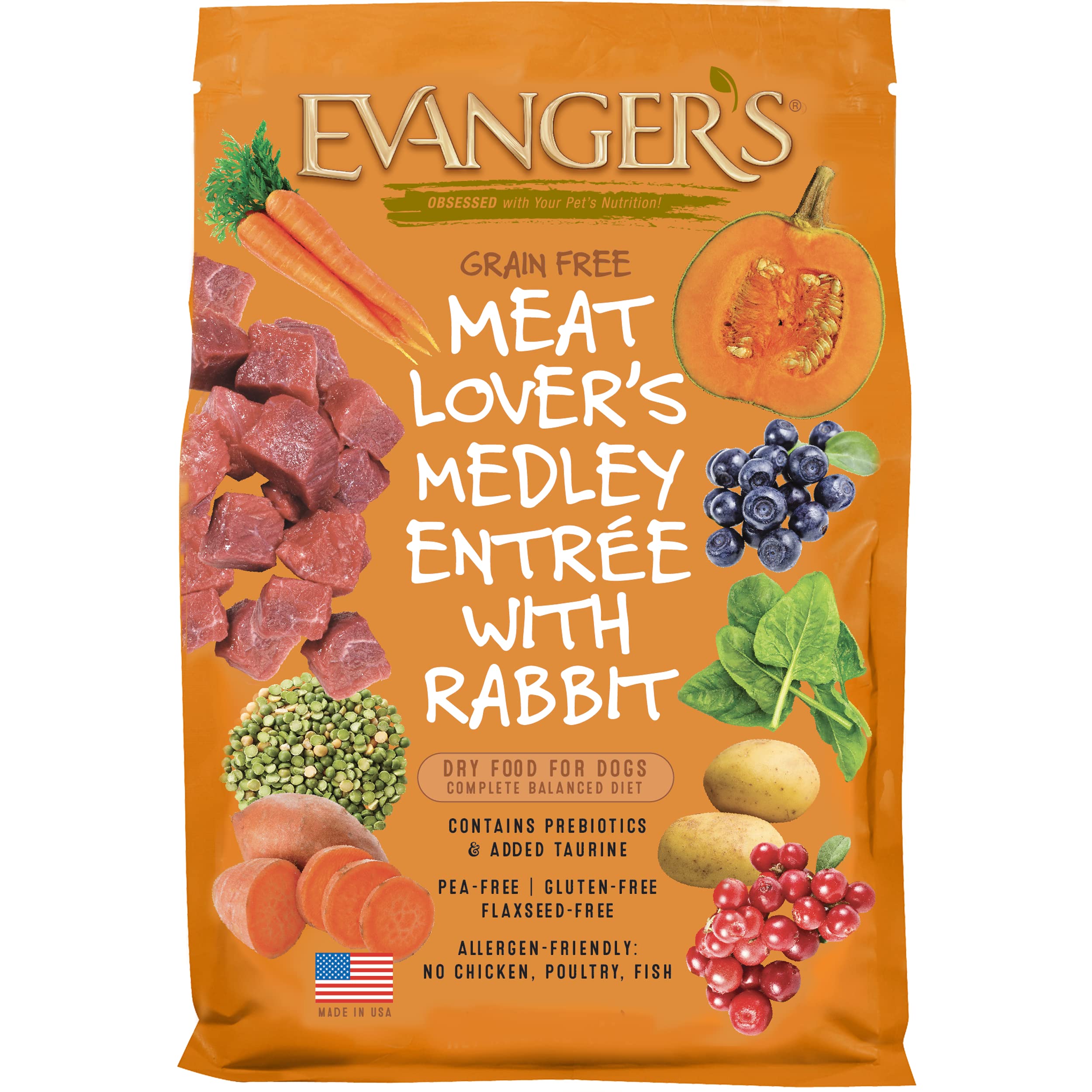 Evangers Grain-Free Meat Lovers Medley with Rabbit Dry Dog Food, 30 lb Bag