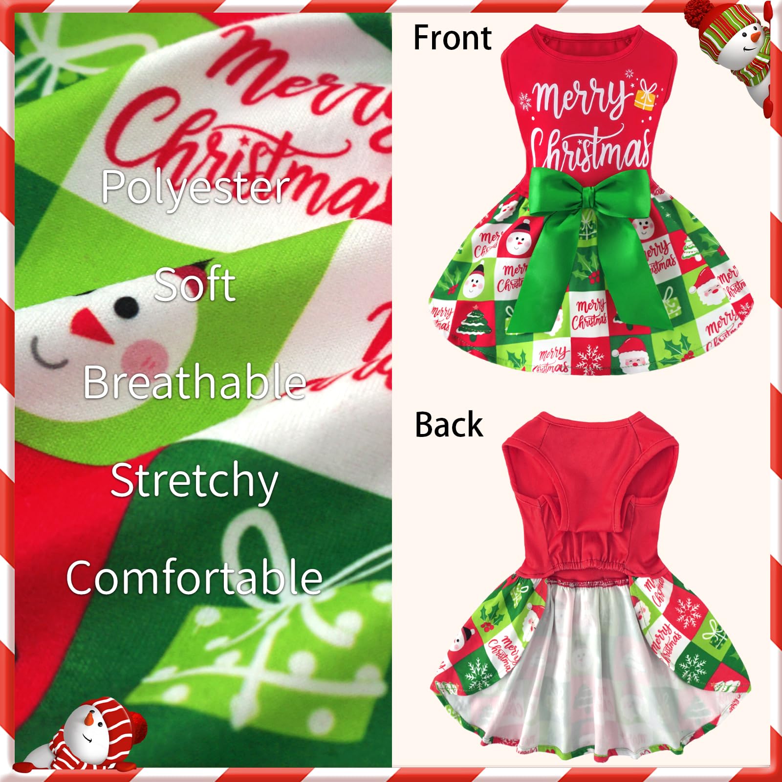 Xpudac Dog Christmas Outfit Dog Dress Holiday Puppy Clothes For Small Dogs Girl, Pet Costume Cat Outfits Red Green-L