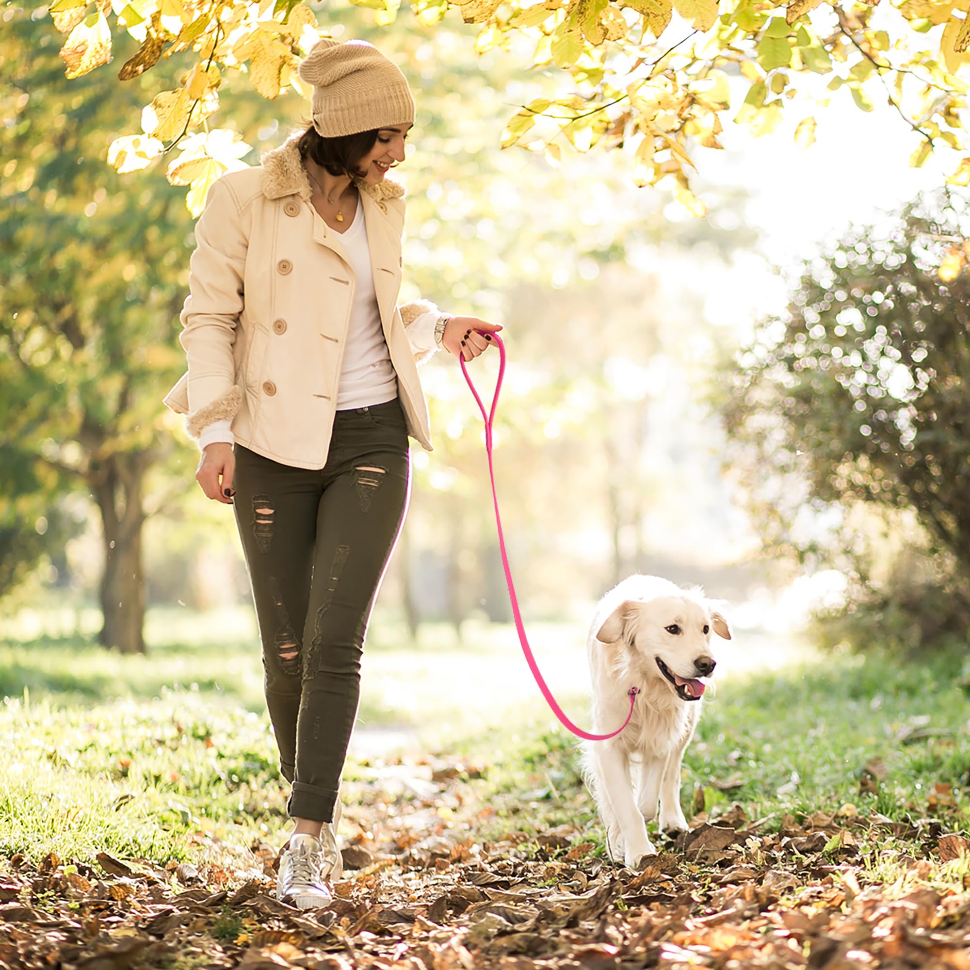 Dogline Biothane Slip Dog Leash - For Small, Medium And Large Dogs - Odor Free Slip Lead, Heavy Duty And Durable Material Kennel Lead - Passionfruit Pink - 7Ft L X 1/2In W