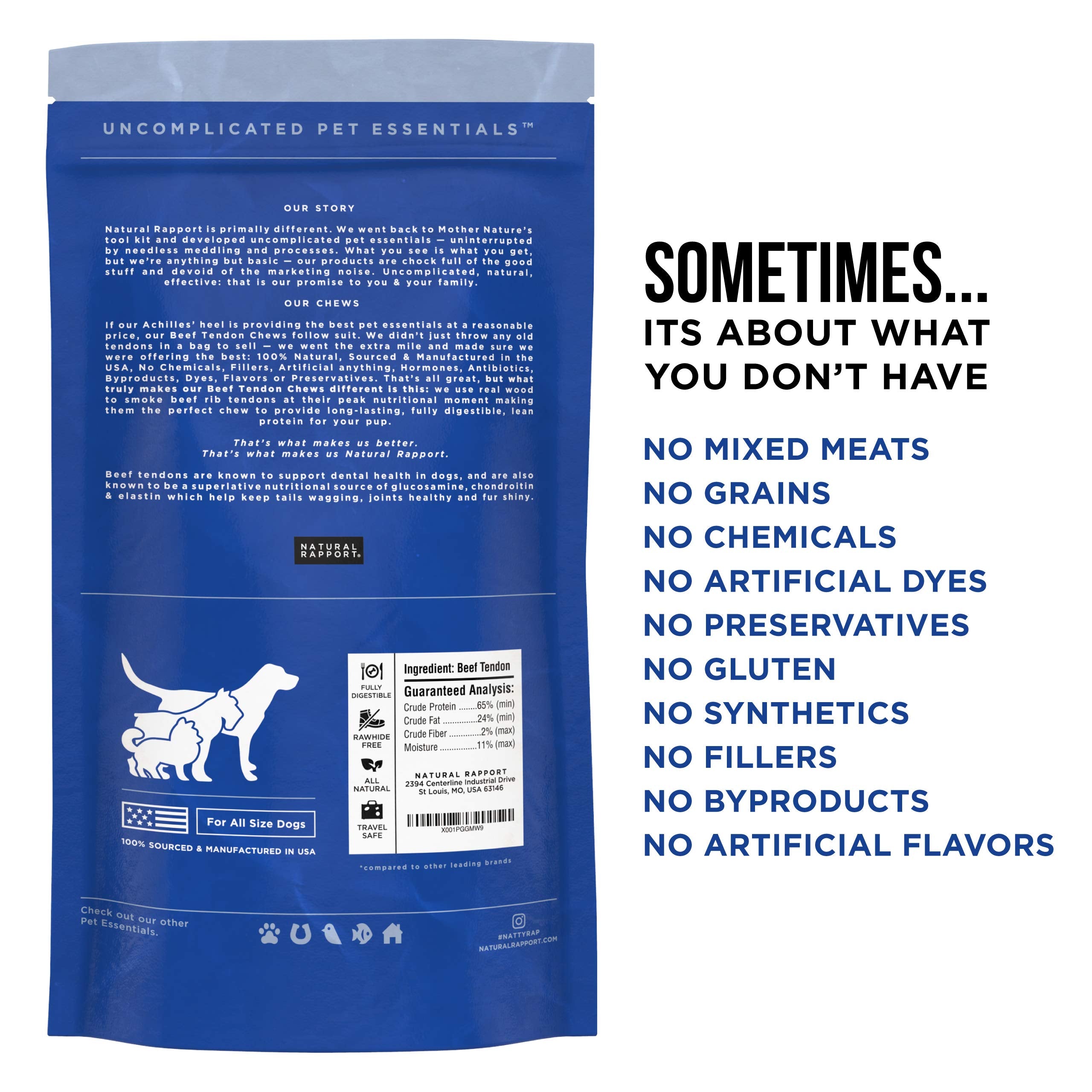 Natural Rapport Beef Tendon Dog Treats - The Only Beef Tendon Chews Dogs Need - All Natural Dog Treats for Small and Large Dogs