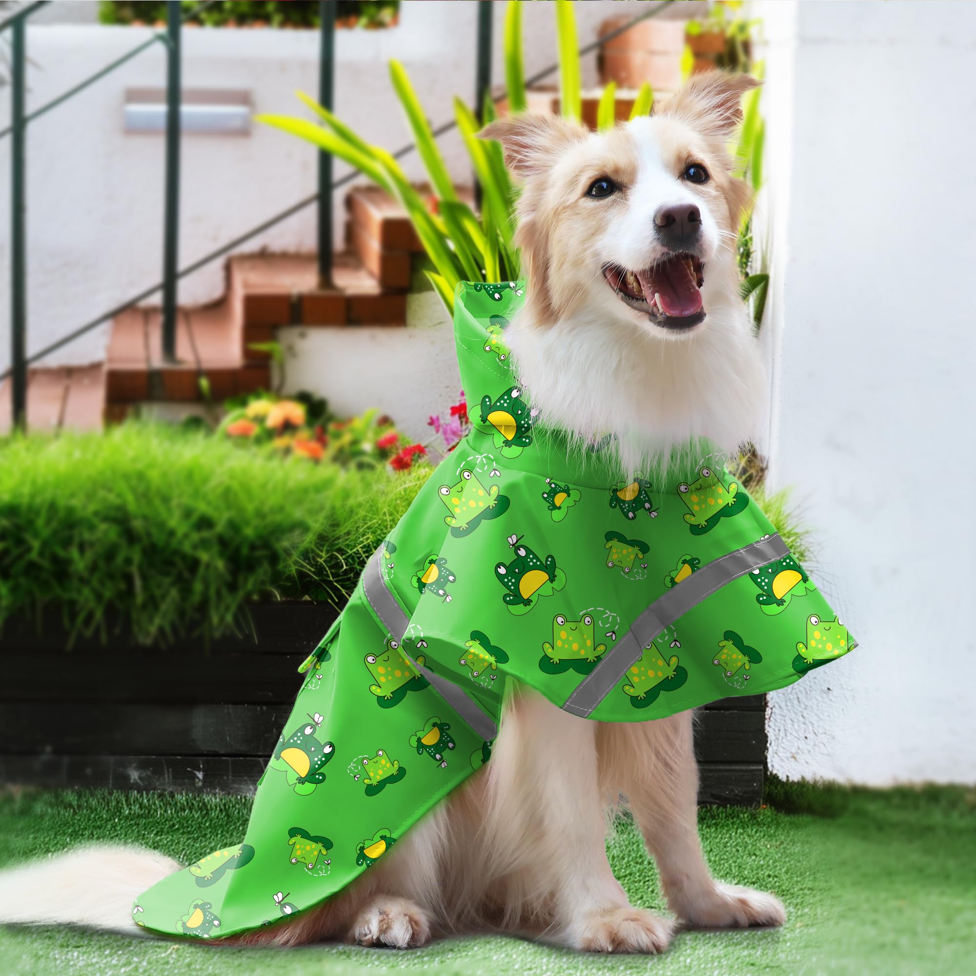 Delifur Large Dog Raincoat- Waterproof Dog Rain Poncho Adjustable Double Layer Rain Jacket With Hood For Medium Large Dogs Desig